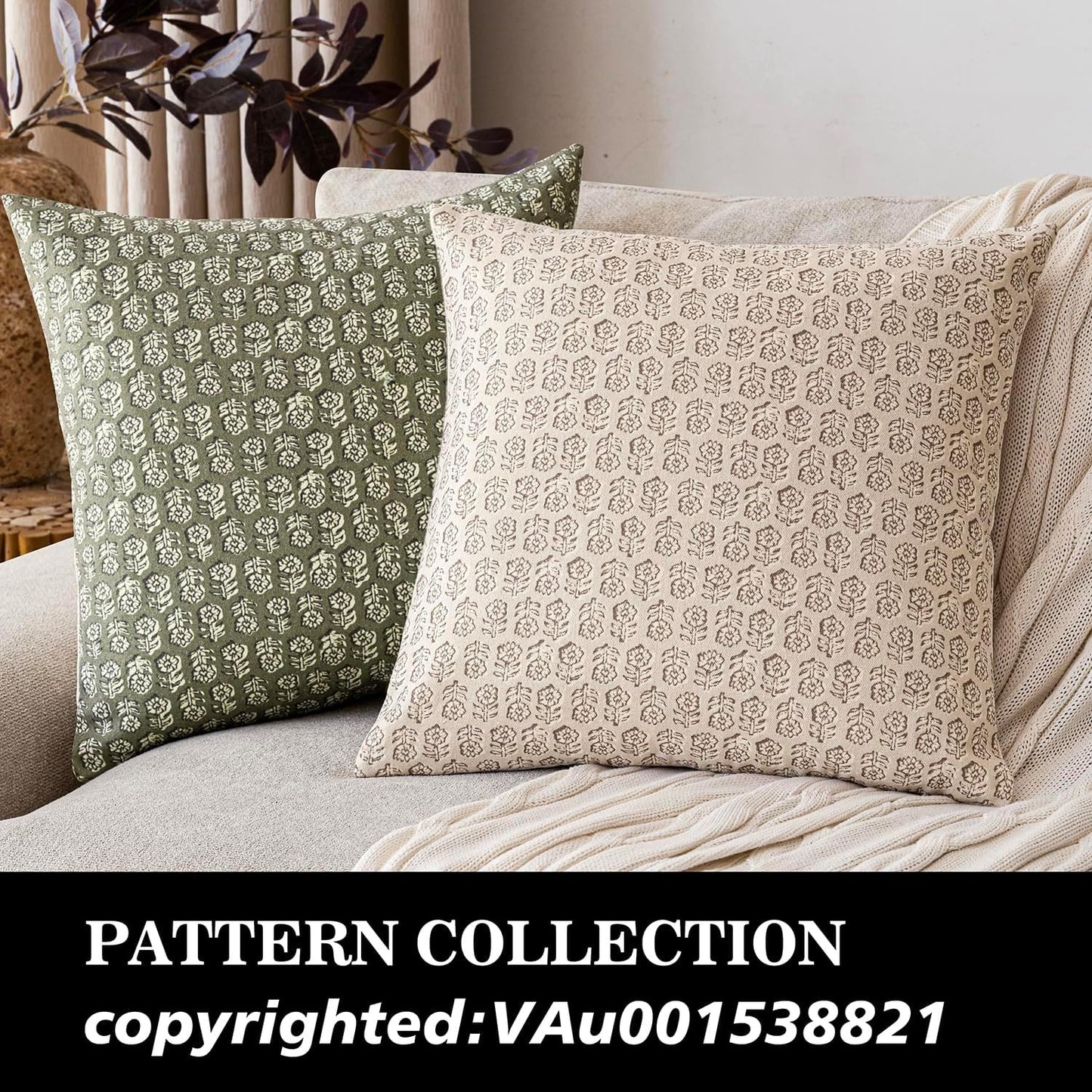 Foindtower Set of 2 Decorative Neutral Floral Print Throw Pillow Covers Vintage Accent Farmhouse Cushion Covers Boho Home Decor for Sofa Couch Chair Bedroom Living Room Outdoor,22×22 Inch,Ivory Beige