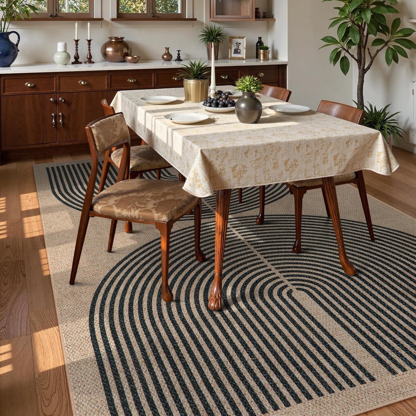 Lahome Modern Rainbow Easy Jute 9x12 Rug, Large Outdoor Patio Rug Farmhouse Indoor Outdoor Living Room Carpet, Contemporary Non Slip Non Shedding Nature Carpet for Dining Room Basement Backyard