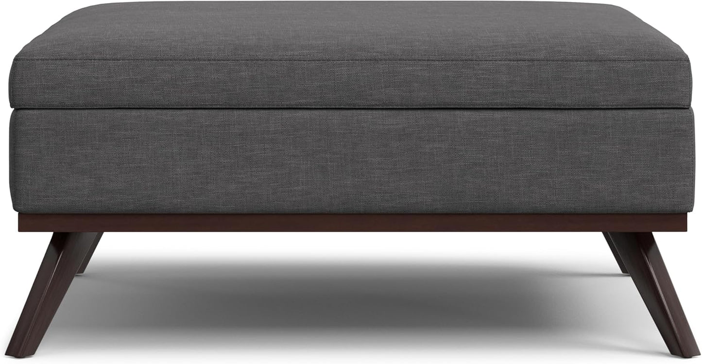 SIMPLIHOME Owen 40 inch Wide Mid Century Modern Square XL Coffee Table Storage Ottoman in Slate Grey Polyester Fabric, Assembled, for The Living Room, Entryway and Family Room