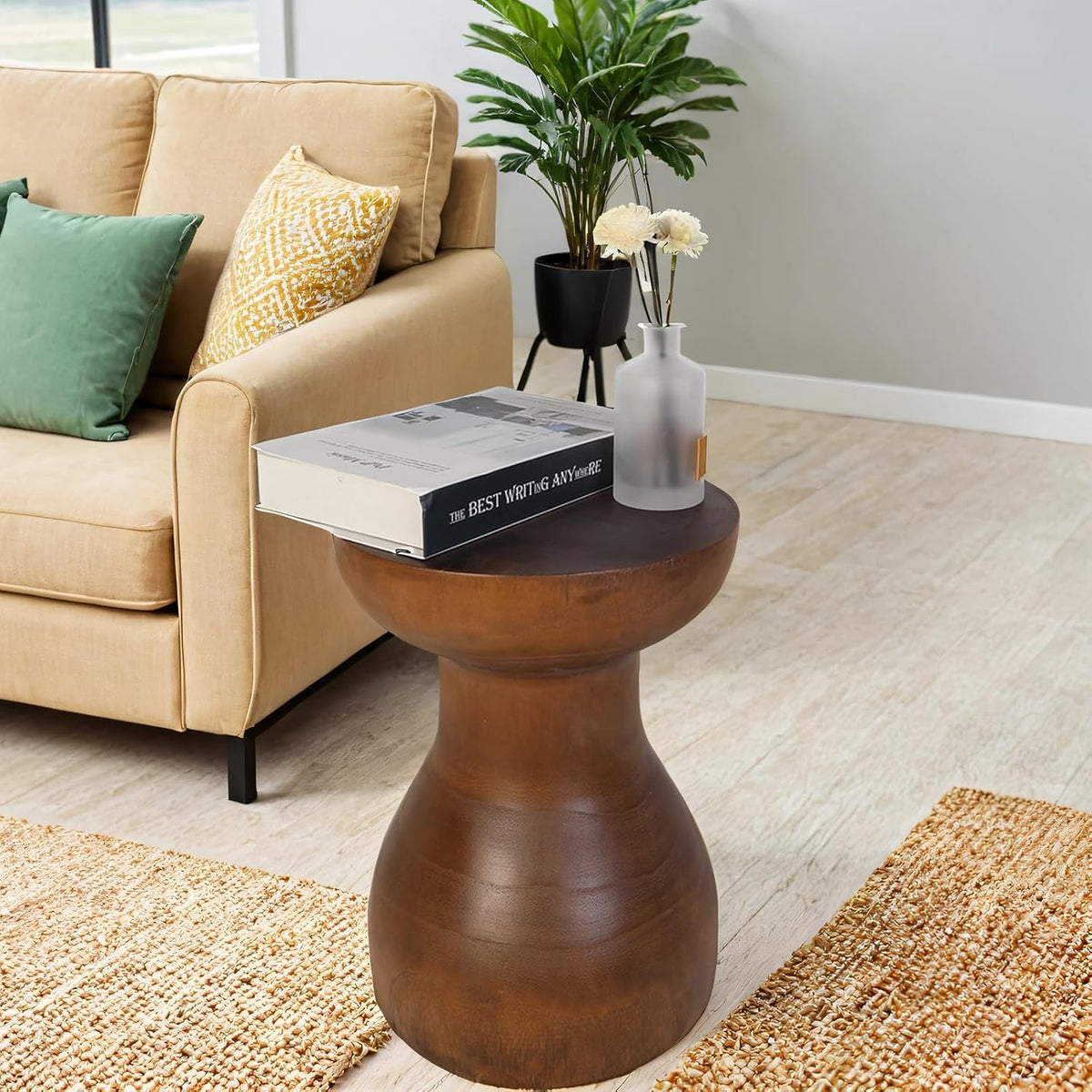 TORMAYS HOME Wooden Side Table Tree Stump End Table Solid Wood Stool Natural Plant Stand Small Rustic Nightstand Handmade Accent Table for Indoor Outdoor Spaces (Brown)