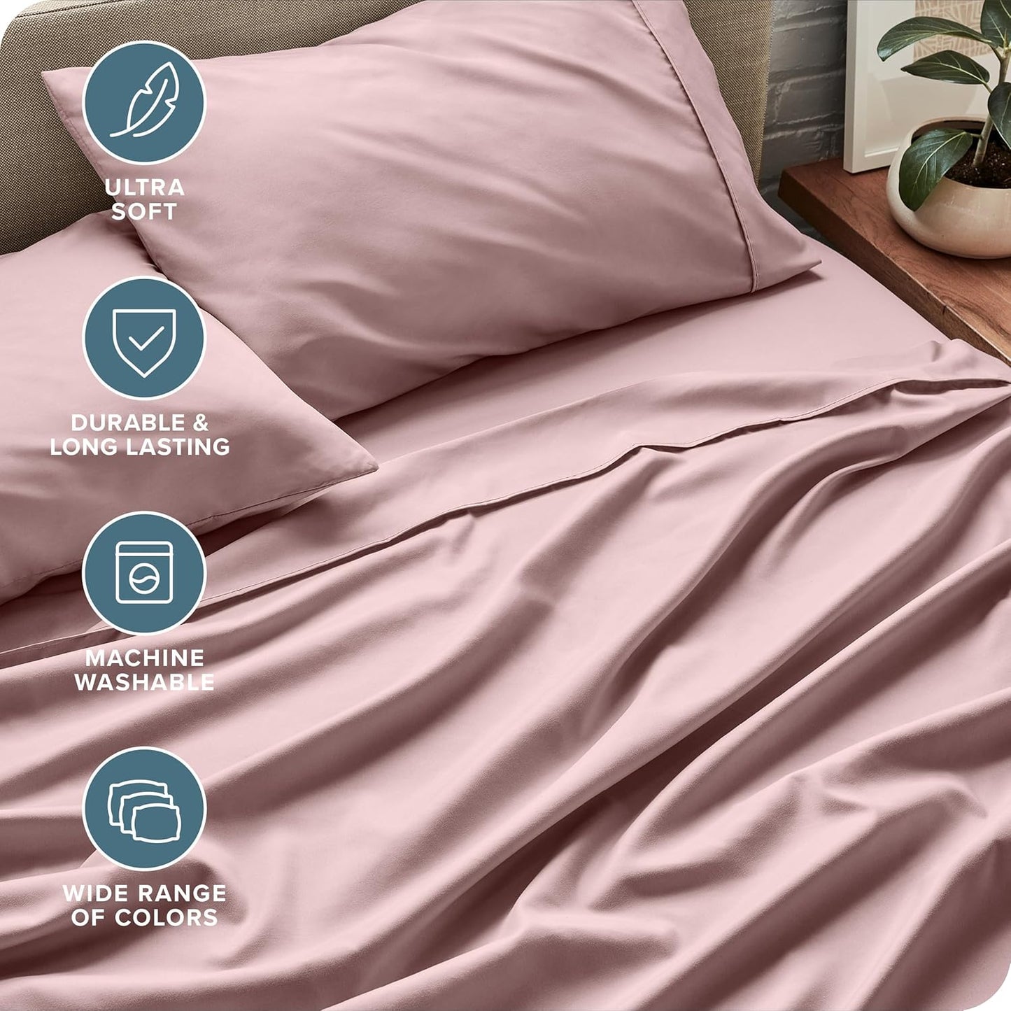 Bare Home King Sheet Set - Luxury 1800 Ultra-Soft Microfiber King Bed Sheets - Double Brushed - Deep Pockets - Easy Fit - 4 Piece Set - Bedding Sheets & Pillowcases (King, Mauve)