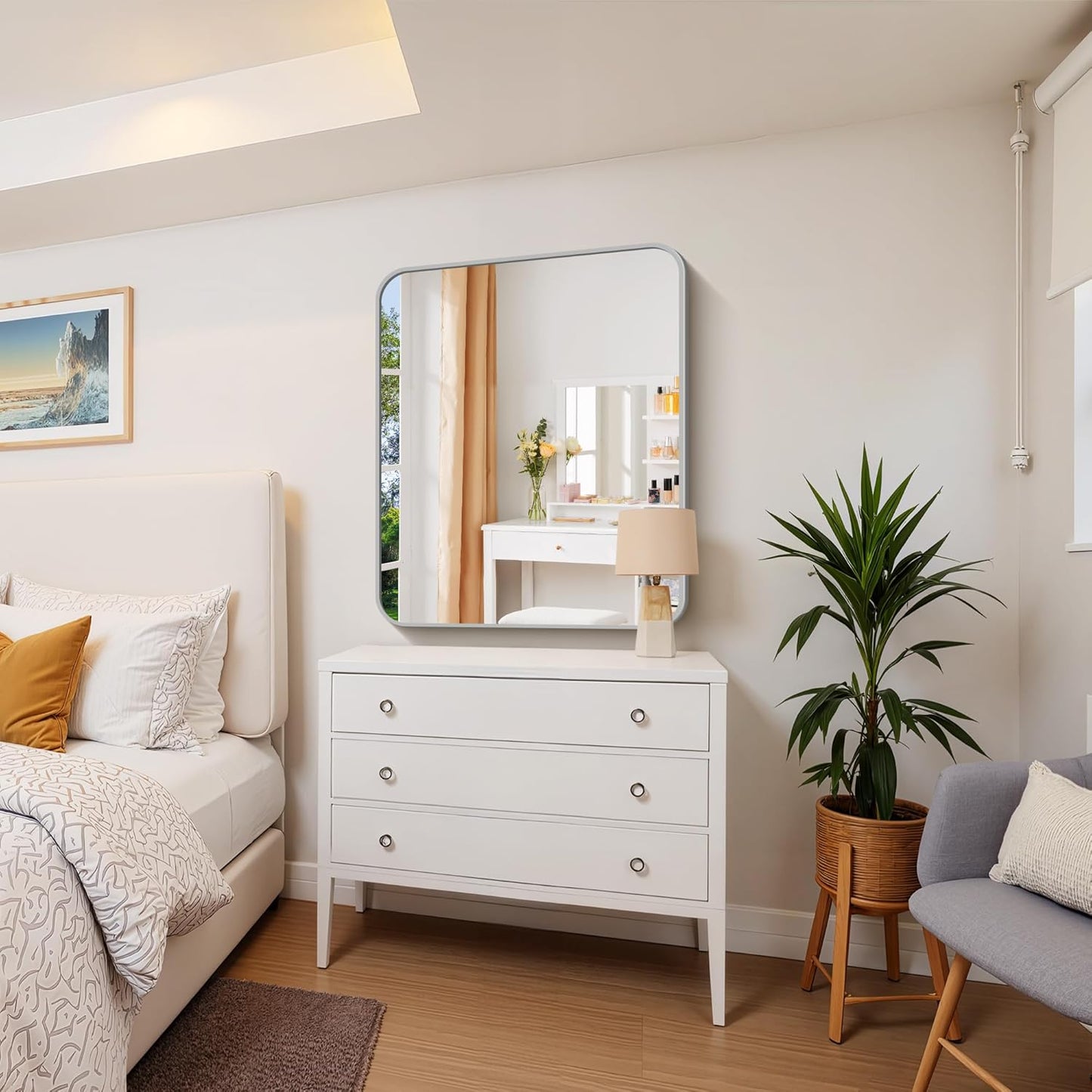 FORBATH 30x36 Inch Silver Bathroom Mirror for Over Sink, Large Rectangular Wall Mirror with Metal Frame, Rounded Corners for Bathroom, Bedroom, Entryway Decor (Horizontal or Vertical)