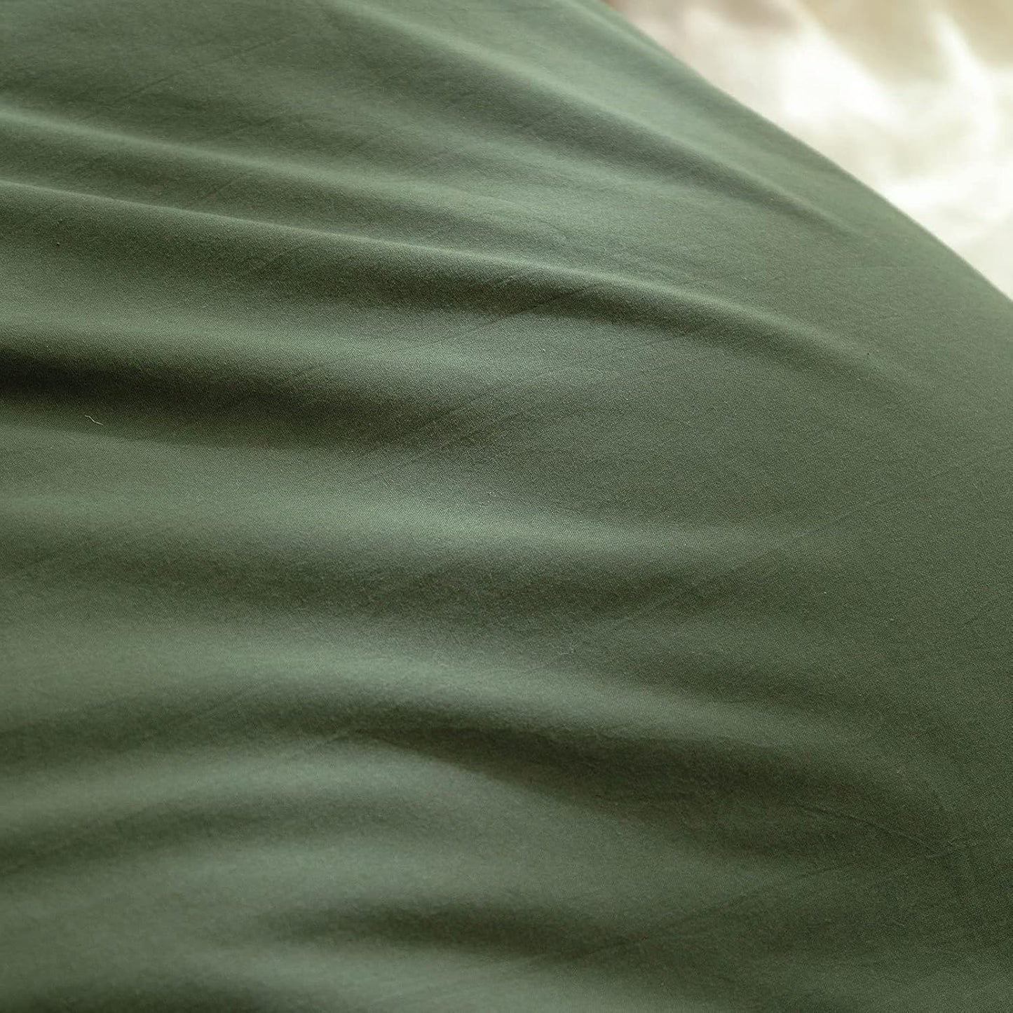 BESTOUCH Duvet Cover Set 100% Washed Cotton Linen Feel Super Soft Comfortable Chic Lightweight 3 PCs Home Bedding Set Solid Olive Green Super Queen