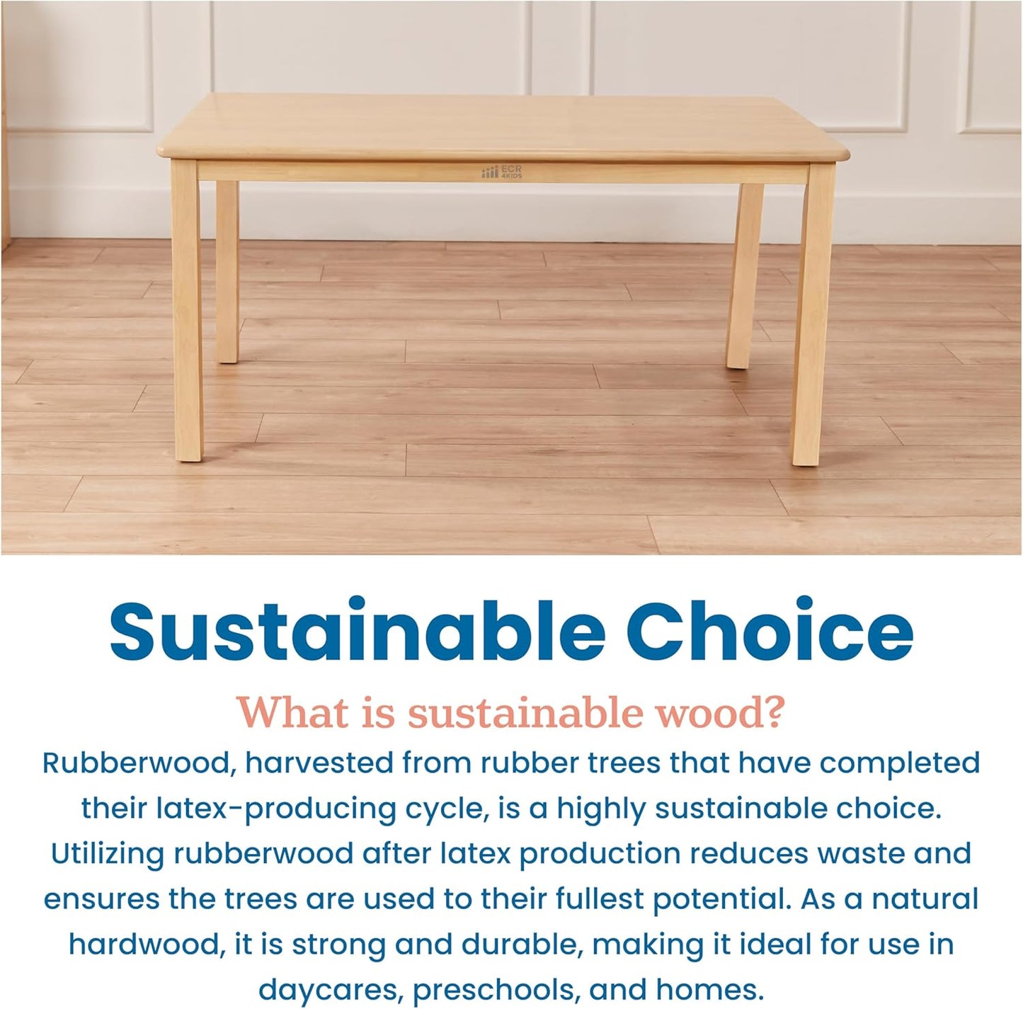 ECR4Kids 30in x 48in Rectangular Hardwood Table with 22in Legs, Kids Furniture, Antique White