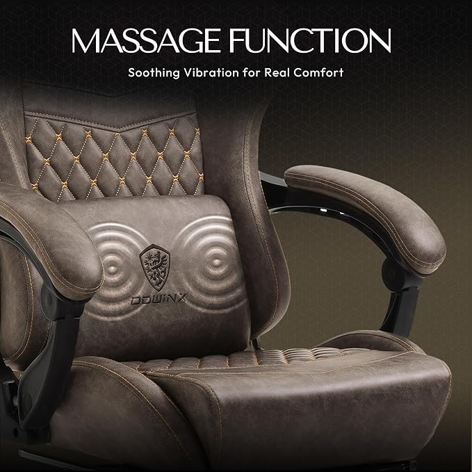 Dowinx Gaming Chair Big and Tall, Ergonomic PC Gaming Chair with Footrest & Massage, Racing Style Reclining Computer Chair for Adults, 400LBS Capacity - Heavy Duty Gamer Chair, Brown