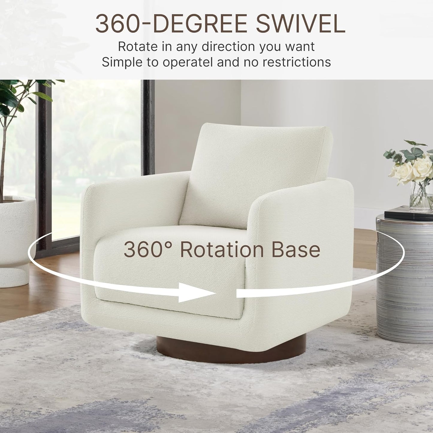Modern Swivel Accent Chair, 360° Rotating Round Barrel Armchair with Performance Fabric Upholstery for Living Room, Bedroom, Office, Reading Nook, Set of 2,Cream