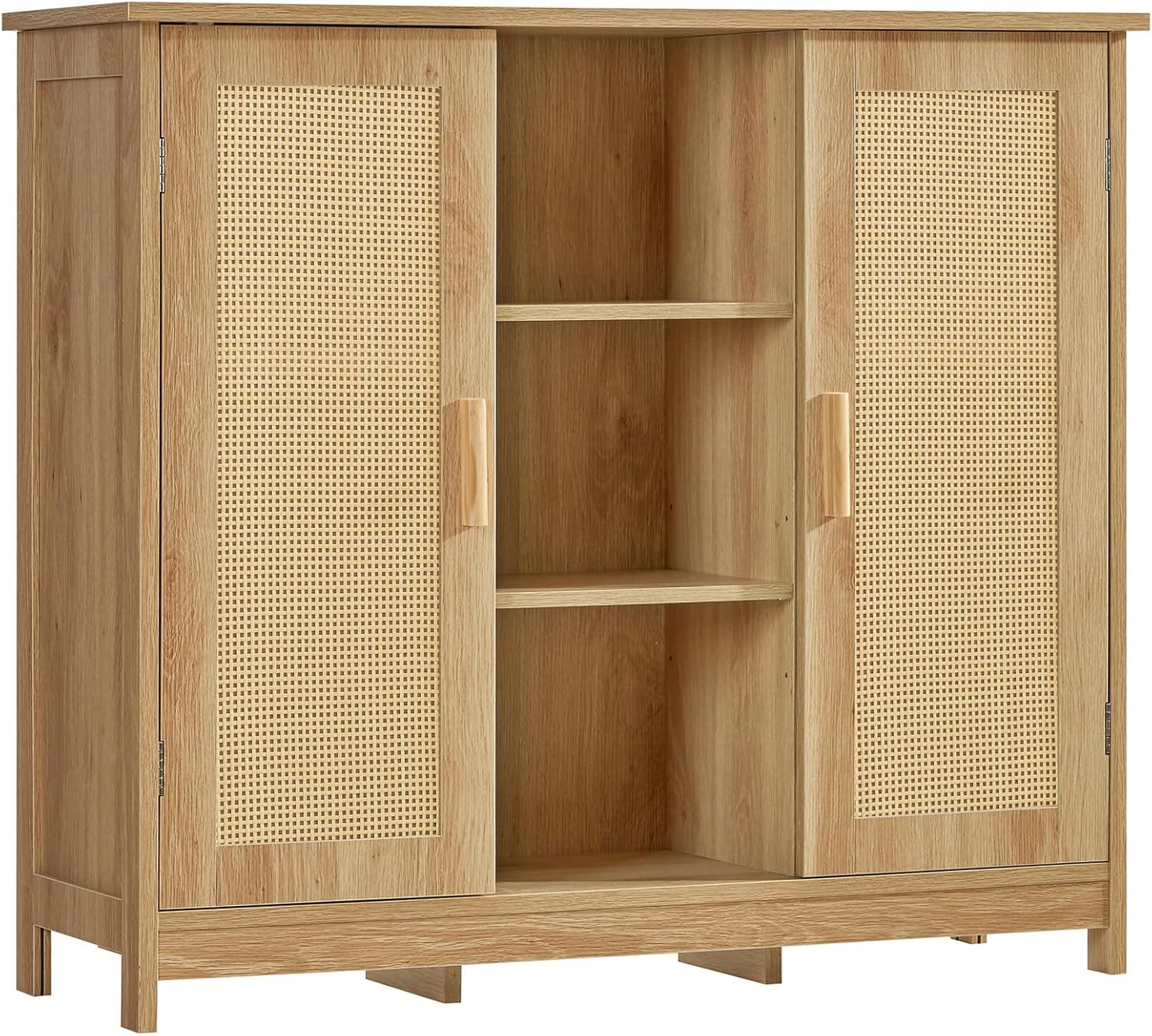Iwell Rattan Storage Cabinet with 4 Adjustable Shelves, Coffee Bar Cabinet, Sideboard Buffet for Kitchen, Living Room, Entryway, Natural