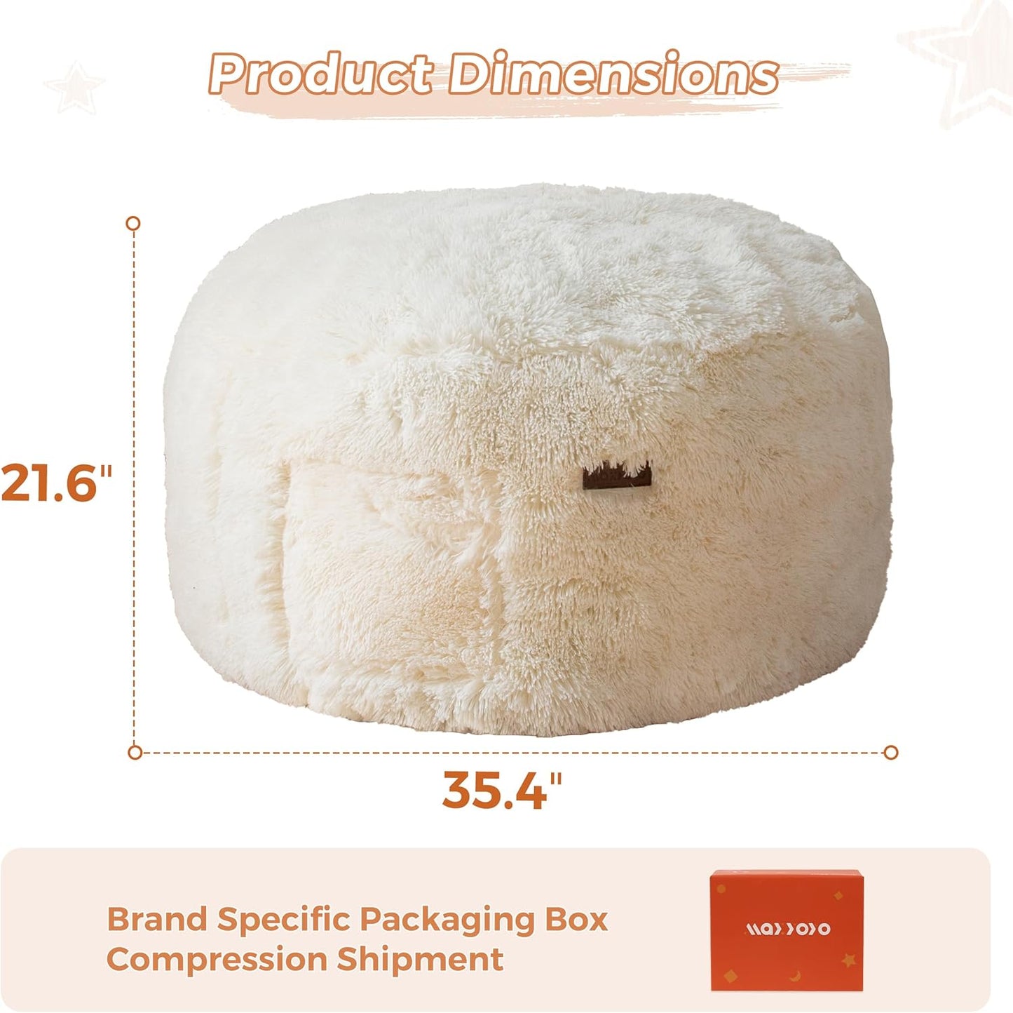 MAXYOYO Kids Bean Bag Chair, Stuffed Faux Fur Bean Bag for Toddler, Ultra Soft Floor Sofa with High-Density Foam Filling, Lazy Chair for Living Room, Playroom, Nursery Room