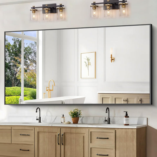 BONEWEI Bathroom Mirror,72x36 inch Bathroom Mirrors for Over Sink,Large Wall Mirror for Bathroom Wall Mounted Rectangle Mirrors,Black Vanity Mirror for Living Room,Bedroom Entryway,Horizontal/Vertical