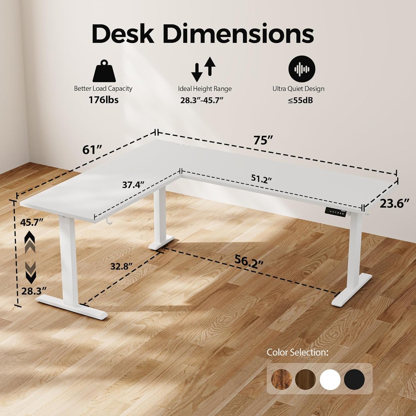 Agilestic 75 Inch L Shaped Standing Desk Adjustable Height, Corner Standing Desk, Sit Stand Up Computer Table, Splice Board, White
