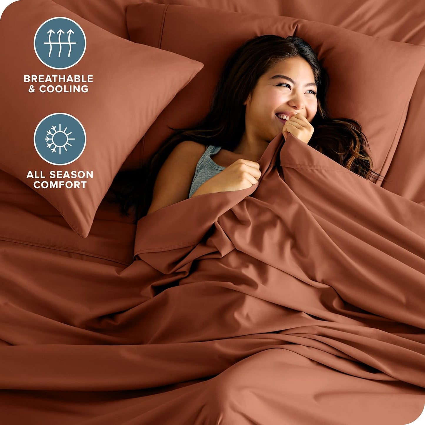 Bare Home Queen Sheet Set - Luxury 1800 Ultra-Soft Microfiber Bed Sheets - Double Brushed - Deep Pockets - Easy Fit - 4 Piece Set - Bedding Sheets & Pillowcases (Queen, Terracotta)