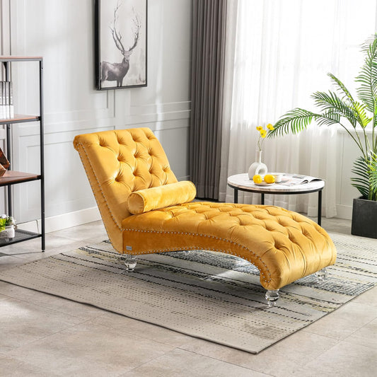 HomSof Modern Armless Velvet Chaise Lounge Indoor Chair with Solid Acrylic Legs