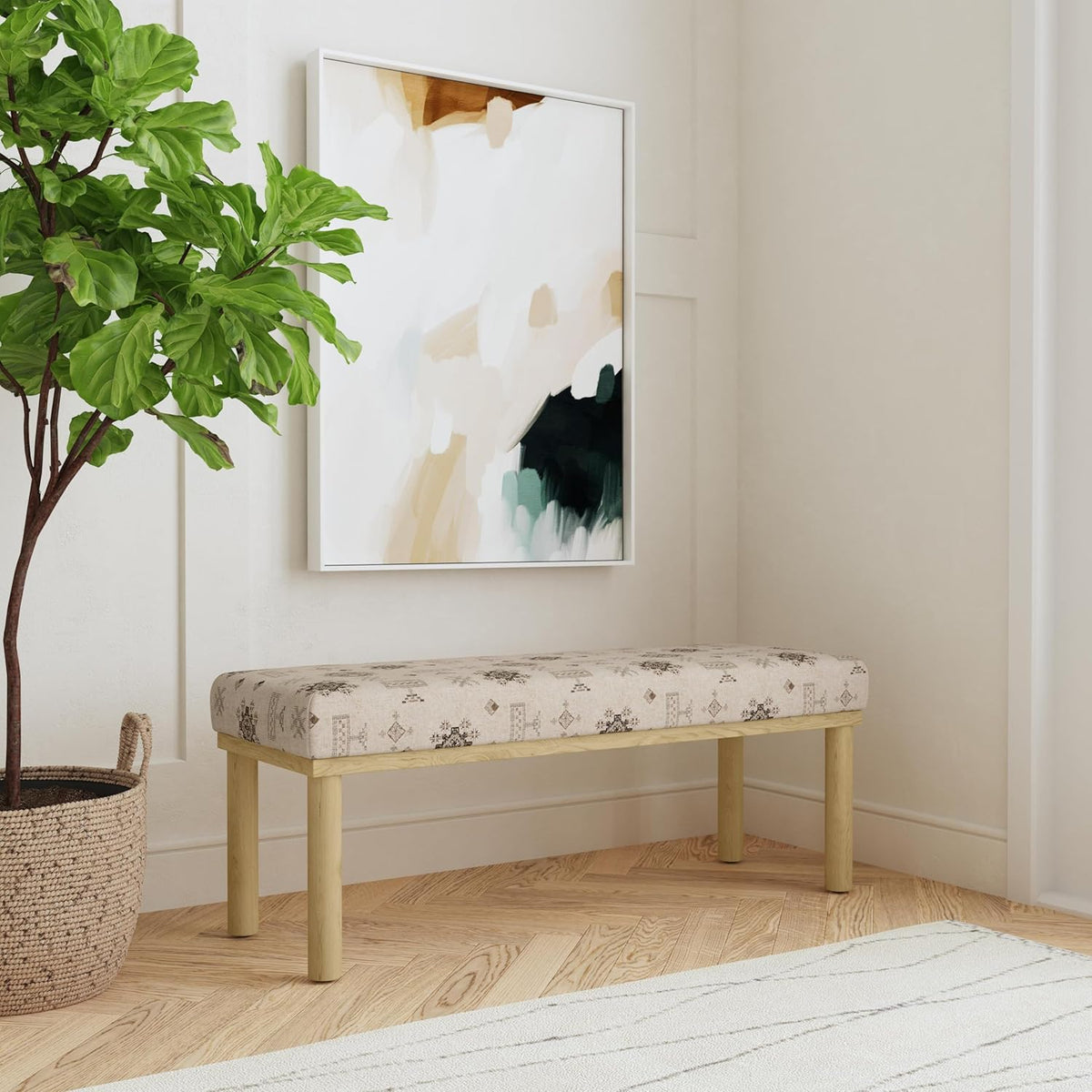 HomePop Oslo Decorative Bench -Cream Contemporary Global Pattern