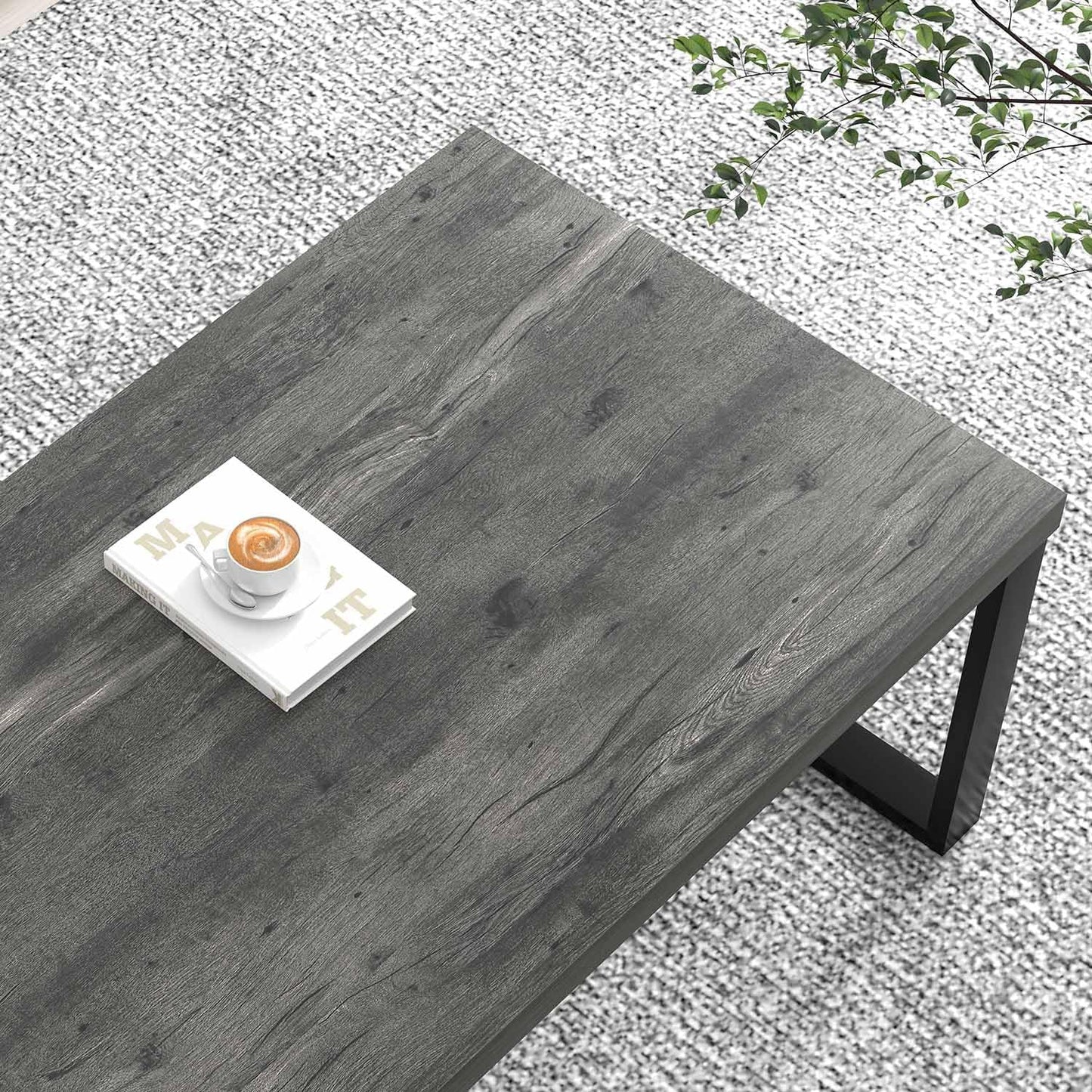 EXCEFUR Modern Coffee Table, Rustic Wood and Metal Center Table for Living Room, Industrial Rectangle Cocktail Tea Table for Home Office, Vintage Grey, 47 Inch