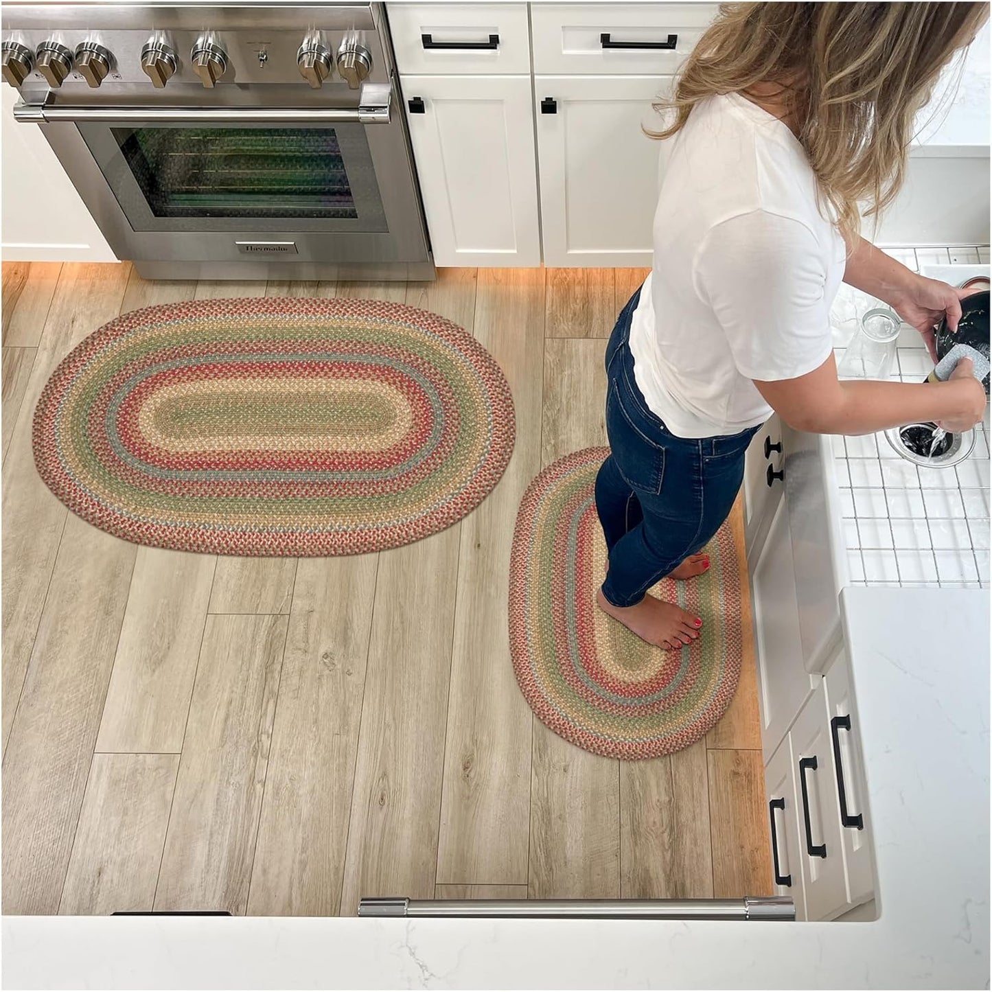 Azalea Multi Color Oval Braided Rug, Jute, 2x3' - Perfect Country Primitive Decor for Entryway, Kitchen, Everywhere