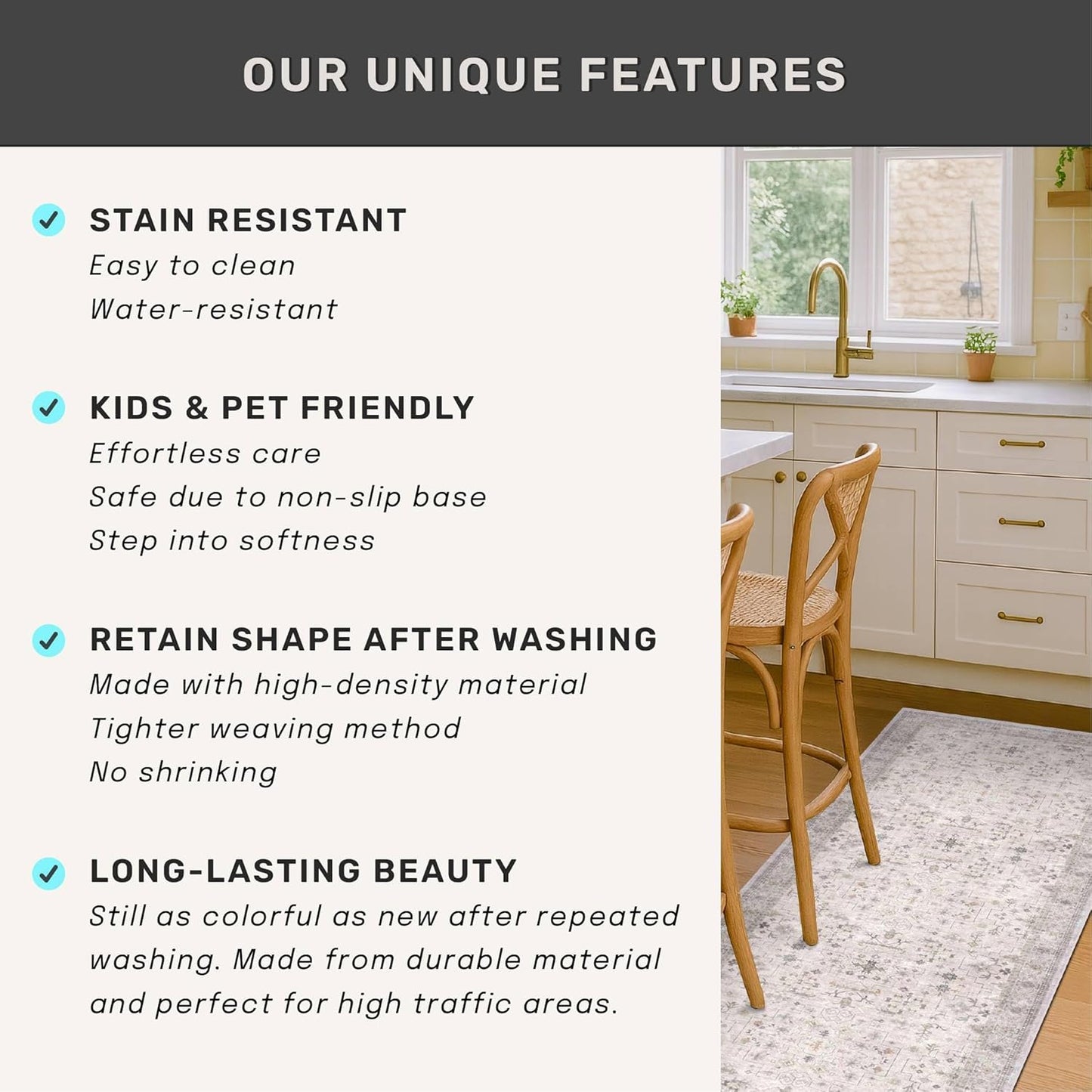 Light Gray Washable 2'6"x8' Wide Hallway Runners, Kitchen Runner Rug, Non-Slip & Stain Resistant Long Floor Rug, Neutral Boho Floral Décor