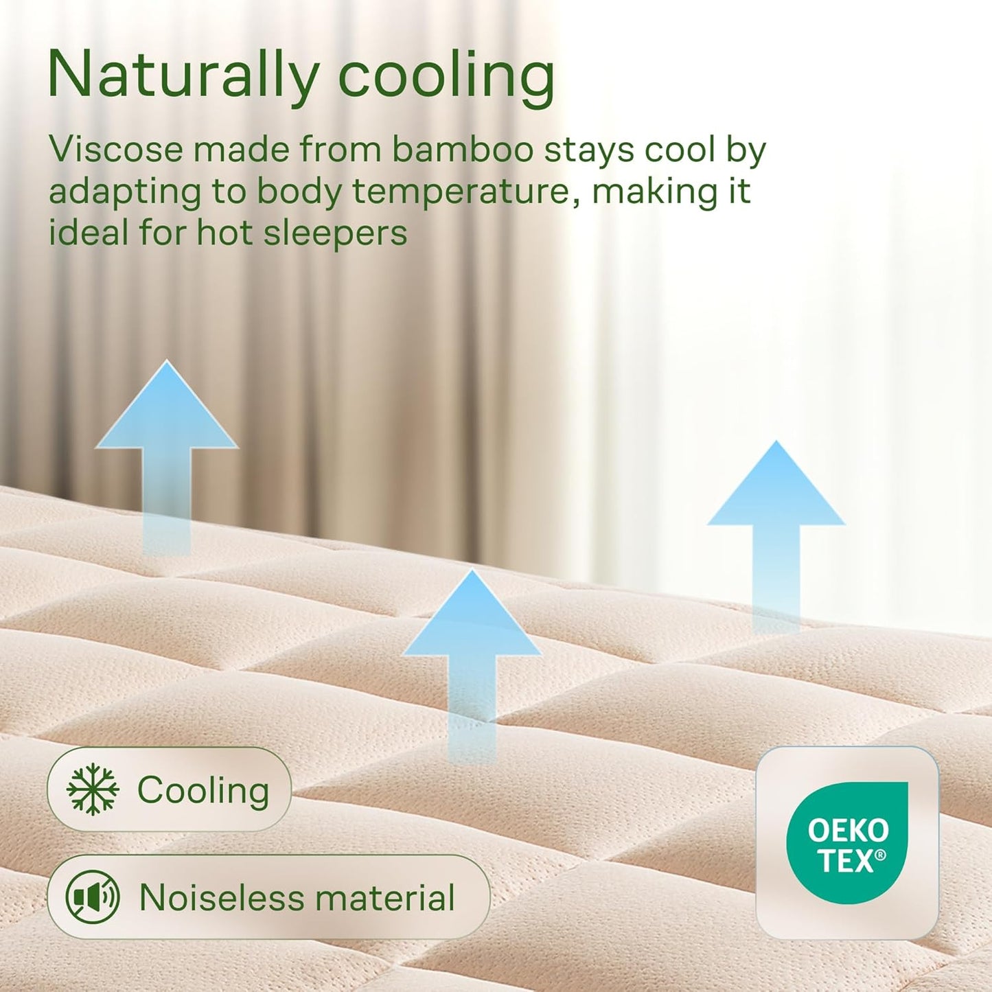Ultra Soft King Size Mattress Topper - Viscose Made from Bamboo Pillow Top Mattress Pad for Back Pain Relief - Naturally Cooling for Hot Sleepers, Beige