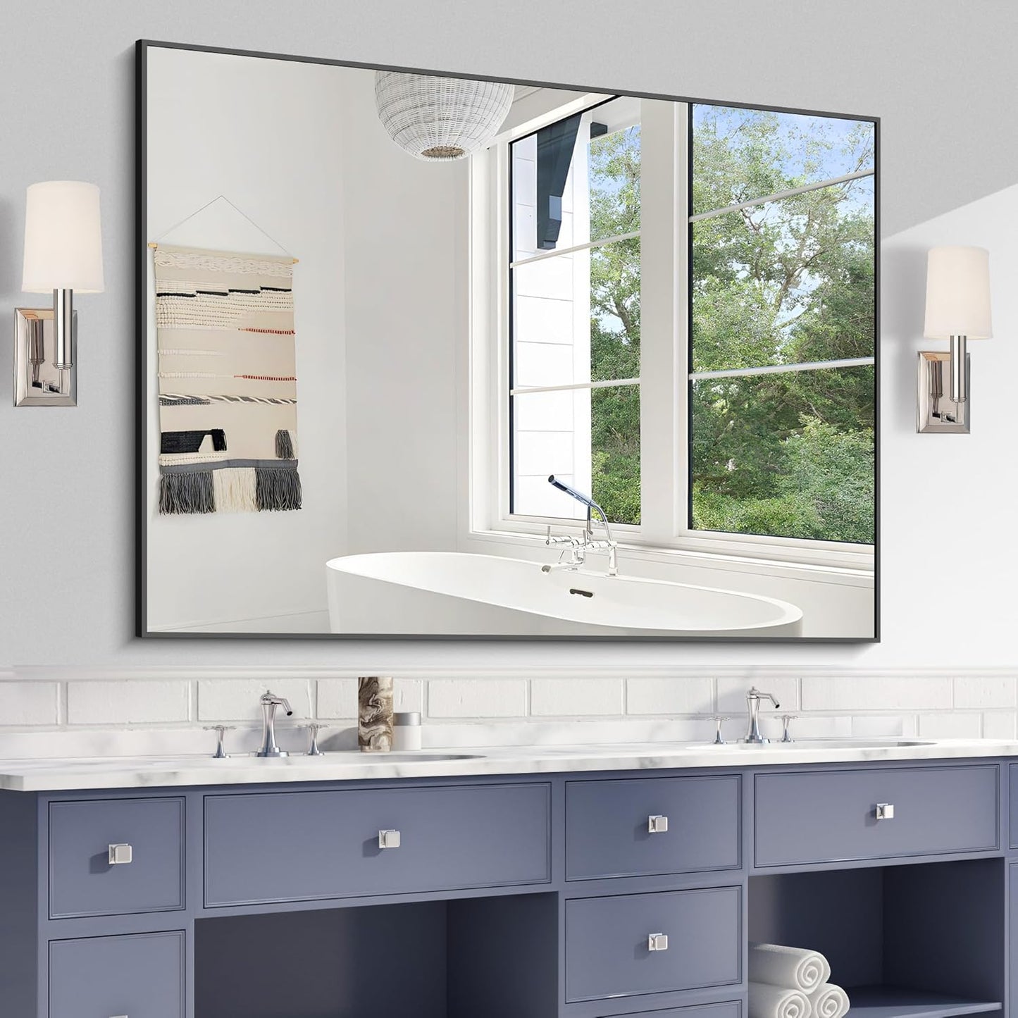 KOCUUY Bathroom Mirror Black,48x36 inch Rectangle Wall Mirror with Metal Frame, Black Vanity Mirror Modern Home Decor for Bathroom, Living Room, Farmhouse, Entryway, Hang Horizontal/Vertical