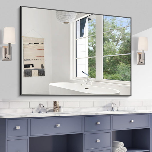 KOCUUY Bathroom Mirror Black,48x36 inch Rectangle Wall Mirror with Metal Frame, Black Vanity Mirror Modern Home Decor for Bathroom, Living Room, Farmhouse, Entryway, Hang Horizontal/Vertical