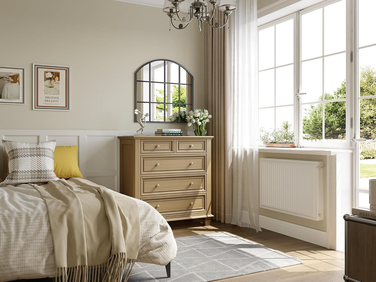 Wide Window Mirror, 28" x 28" Farmhouse Arched Wall Mirror, Rustic Windowpane Mirrors Large Grid for Living Room Bedroom Farmhouse Fireplace Hallway Entryway