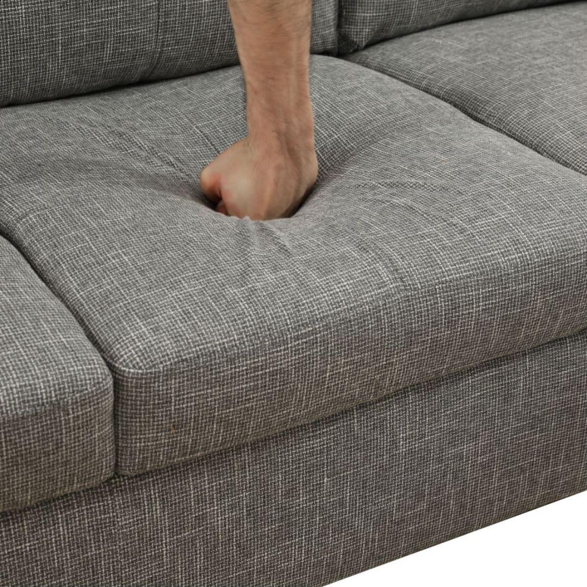 Grey-2 L-Shaped 3-Piece Linen Sofa with Storage Ottoman Set, Sectional Couch Sofa Set for Living Room, Office, Small Space