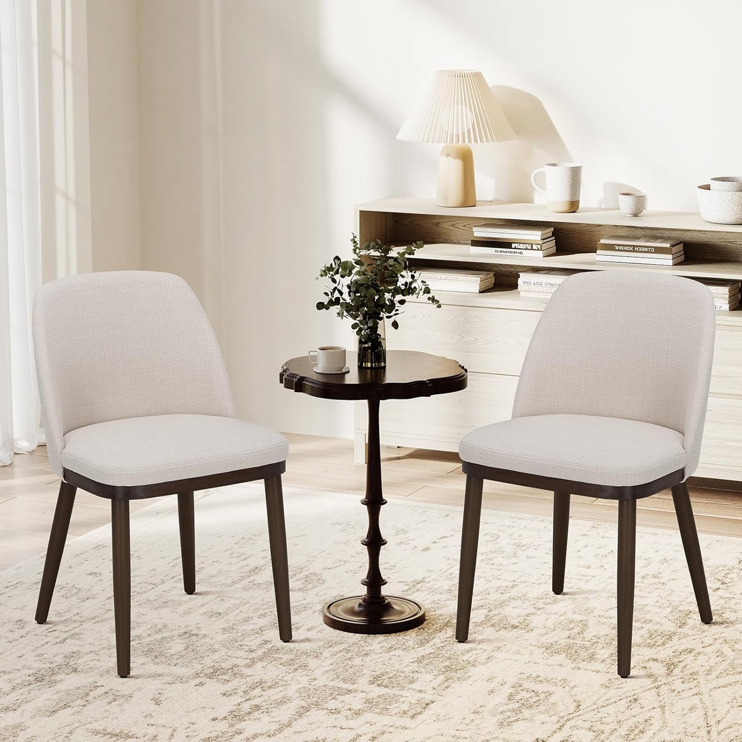 COLAMY Upholstered Dining Chairs Set of 2, Modern Kitchen Chairs with Back, Fabric Side Chair with Wood Legs for Dining Room Kitchen Restaurant, Beige