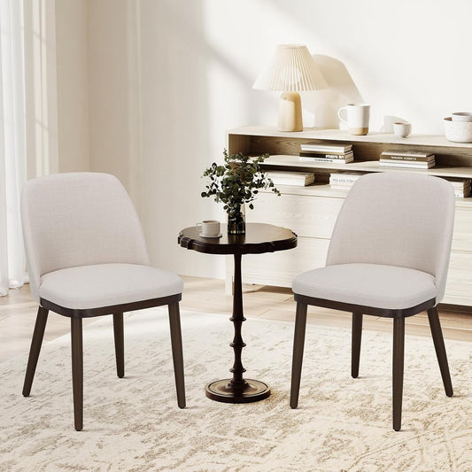 COLAMY Upholstered Dining Chairs Set of 2, Modern Kitchen Chairs with Back, Fabric Side Chair with Wood Legs for Dining Room Kitchen Restaurant, Beige
