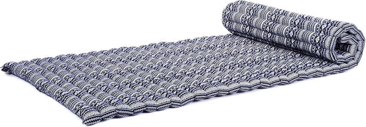 Leewadee - Foldable Floor Mattress - Japanese Roll Up Futon -Trifold Tatami Mat- Guest Floor Bed - Camping Mattress - Thai Massage Mat, Kapok Filled, 75 x 28 inches, Blue White