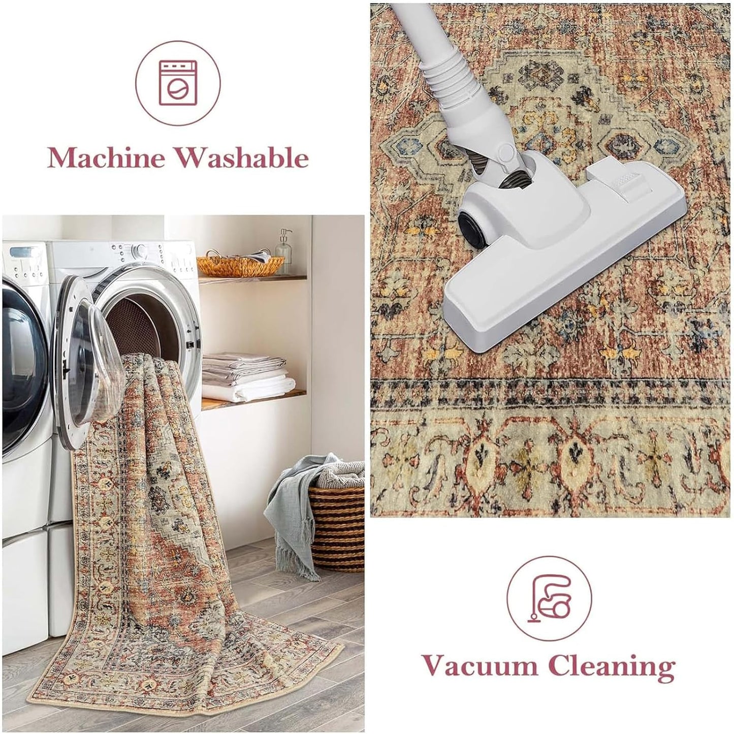 Lahome Oriental Door Mat Indoor Entrance, 2x3 Washable Indoor Rugs for Entryway Soft Small Kitchen Rugs Non Slip Ultra-Thin, Vintage Door Mat Carpet for Bedroom Bathroom, Peach/Orange