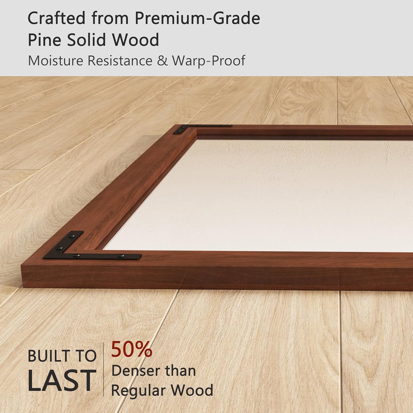 VocalStar Rustic Wood Framed Mirror 48 x 32 Inch, Natural Dark Brown Wooden Rectangle Bathroom Vanity Wall Mirror for Farmhouse Boho Decor, 1/4-inch Shatterproof Glass | Waterproof