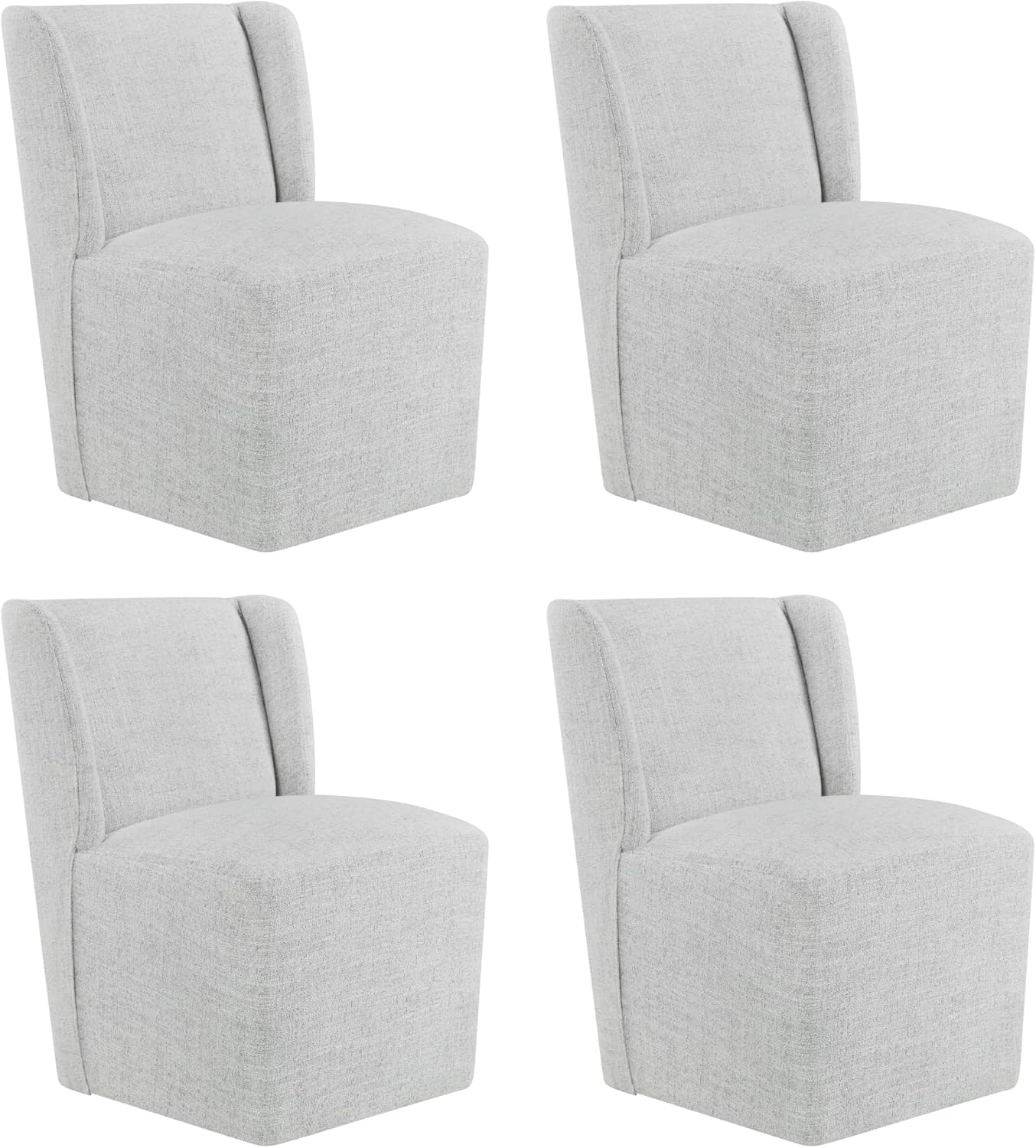 Upholstered Dining Chair with Casters Wingback Modern Side Armless Deskchair with Rollers for Diningroom Bedroom Livingroom Reading Room,Light Grey,4 Box