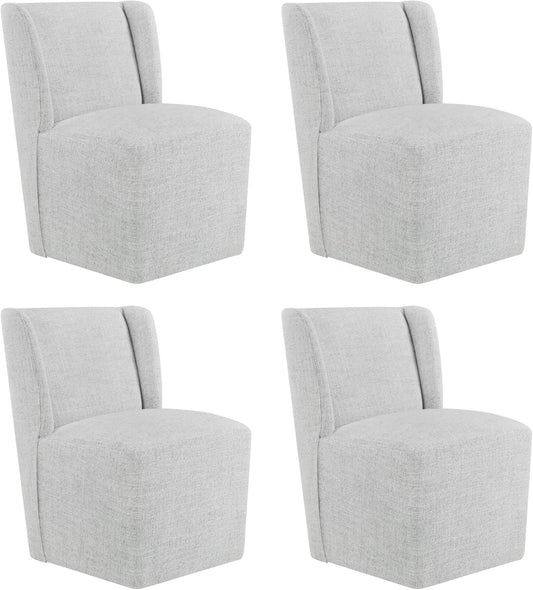 Upholstered Dining Chair with Casters Wingback Modern Side Armless Deskchair with Rollers for Diningroom Bedroom Livingroom Reading Room,Light Grey,4 Box