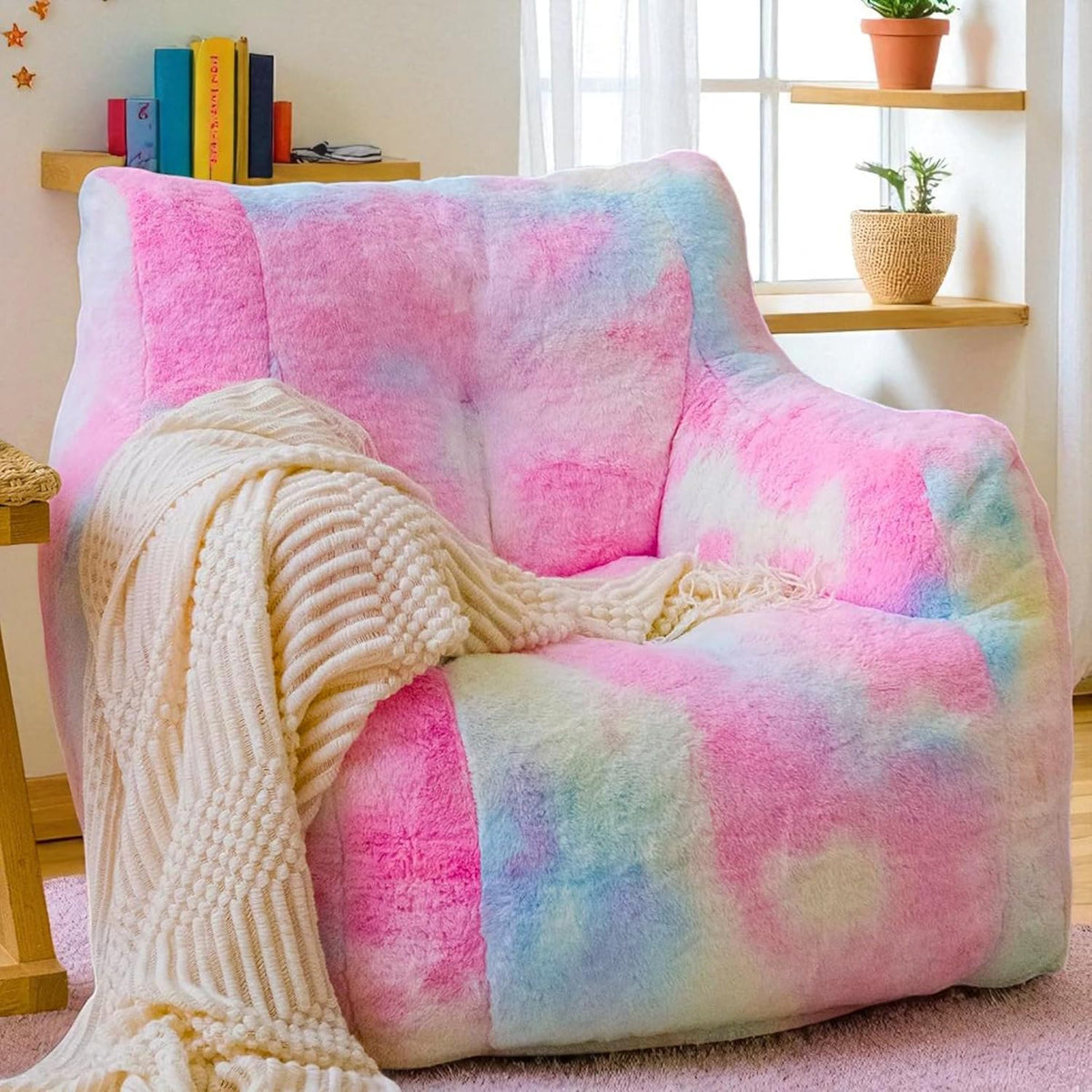 Bean Bag Chairs for Adults Ergonomic Support Reading Floor Sofa Chair with Filler Spacious (Colored, Standard)