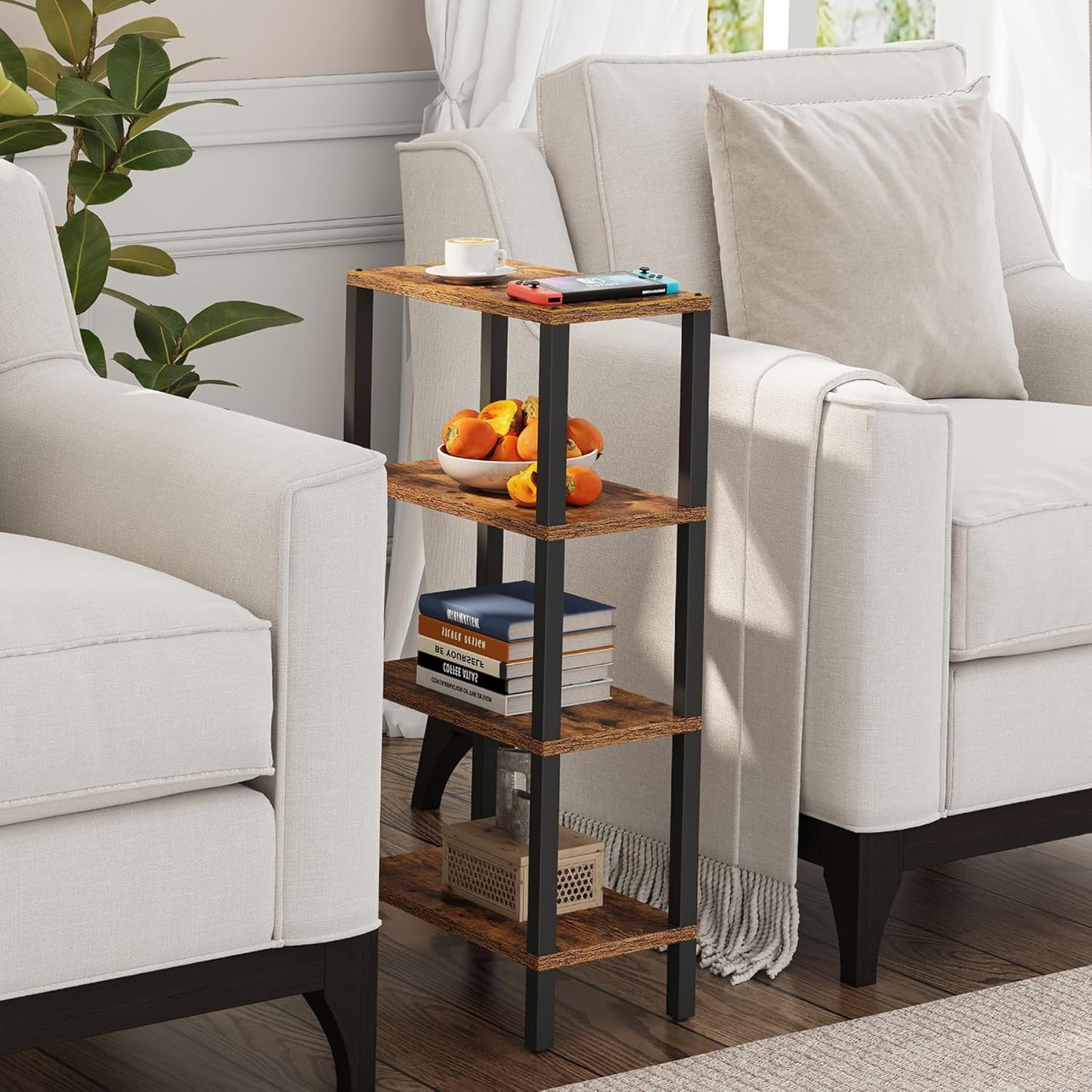 TUTOTAK Small Side Table, Narrow End Table, Skinny Sofa Table, Slim Nightstand, Couch Table, Living Room, Bed Room, Brown TB01BB078