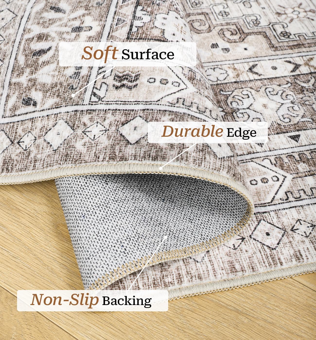 zesthome 8x10 Area Rugs for Living Room,Non-Slip Backing Washable Rugs,Vintage Large Area Rug，Stain Resistant Home Decor Rug (Brown/Beige,8'x10')