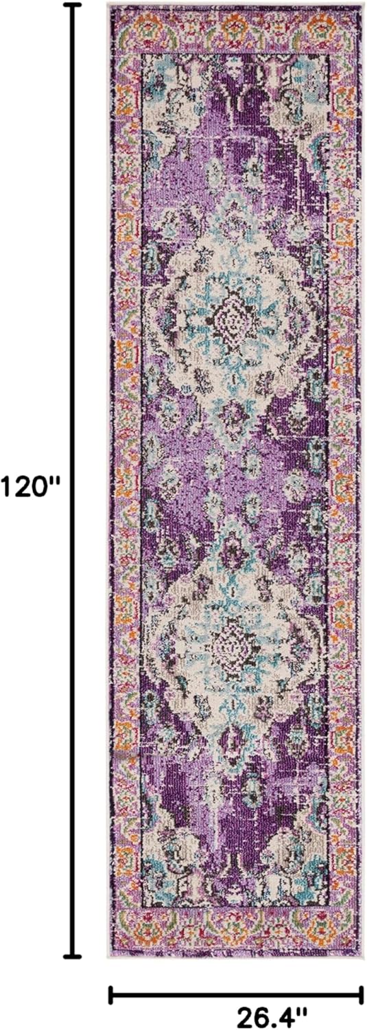 SAFAVIEH Monaco Collection Runner Rug - 2'2" x 10', Violet & Light Blue, Boho Chic Medallion Distressed Design, Non-Shedding & Easy Care, Ideal for High Traffic Areas in Living Room, Bedroom (MNC243L)