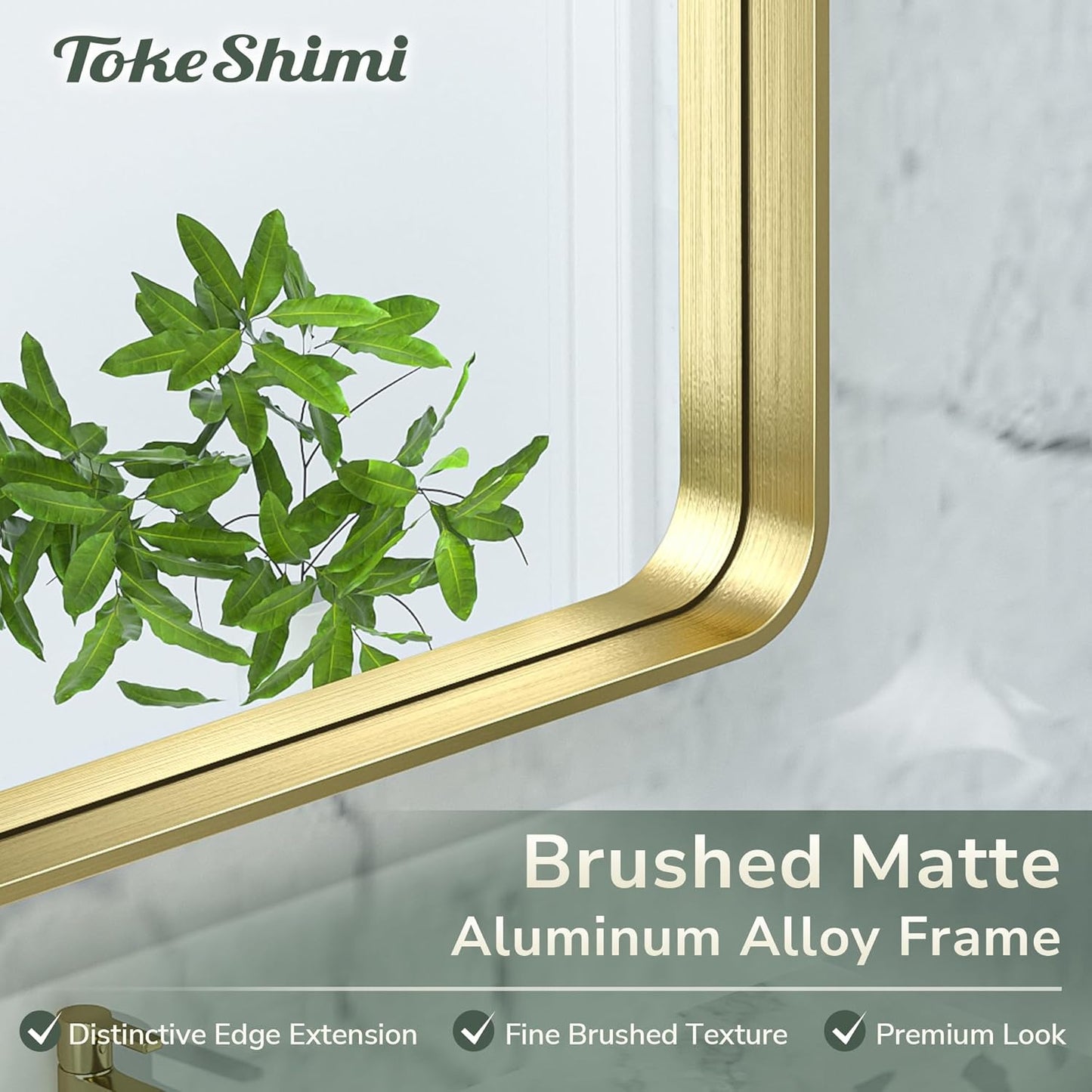TokeShimi 32x36 Inch Gold Bathroom Mirror for Wall Metal Rounded Corner Rectangle Mirror Metal Frame Deep Set Design Hangs Horizontal Or Vertical