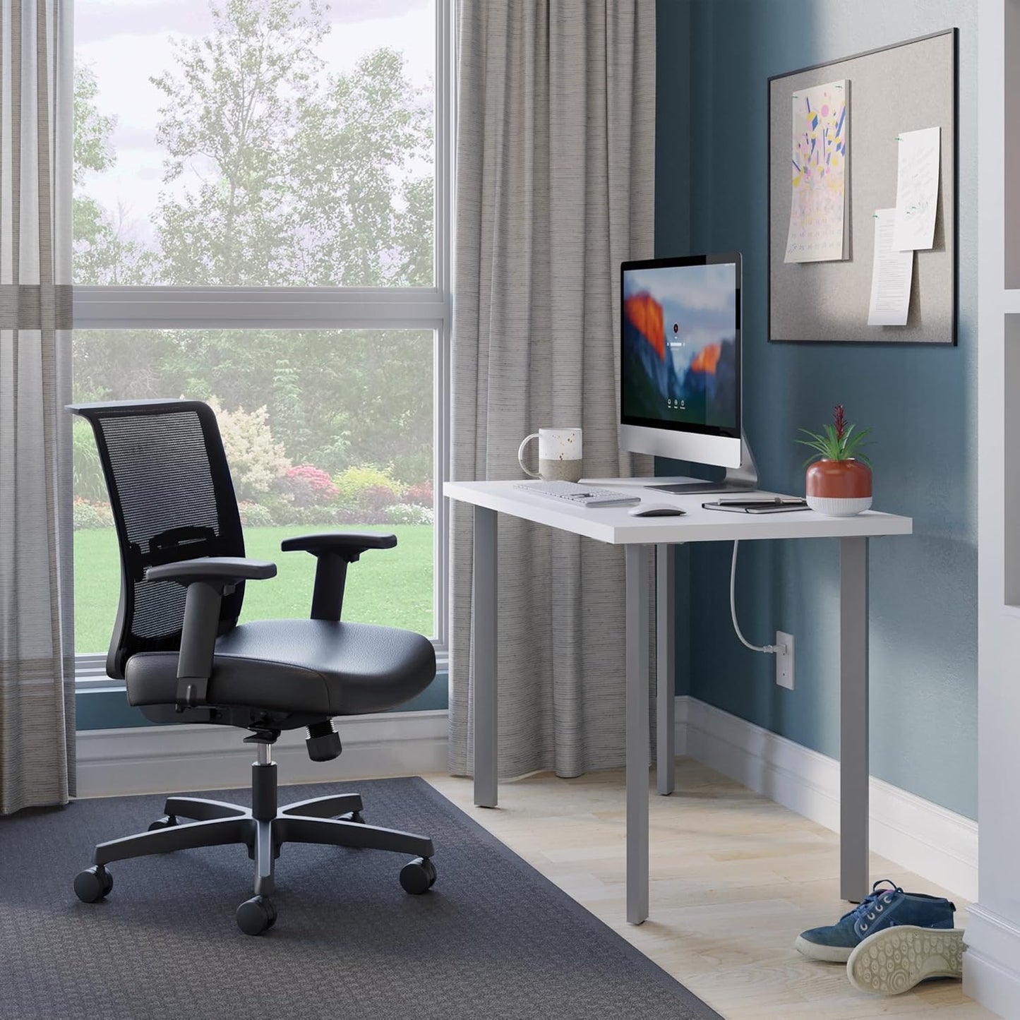 HON Coze Home Office Desks, Sturdy Table Computer Desk, 42", White Top, Silver Base