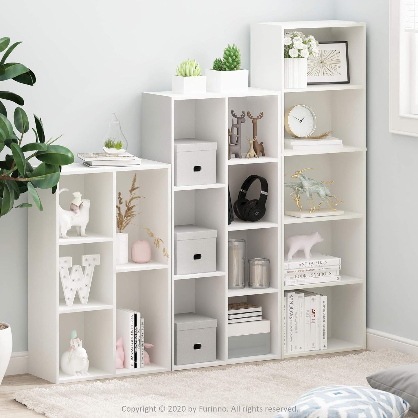 Furinno Luder Bookcase / Book / Storage , 7-Cube, White