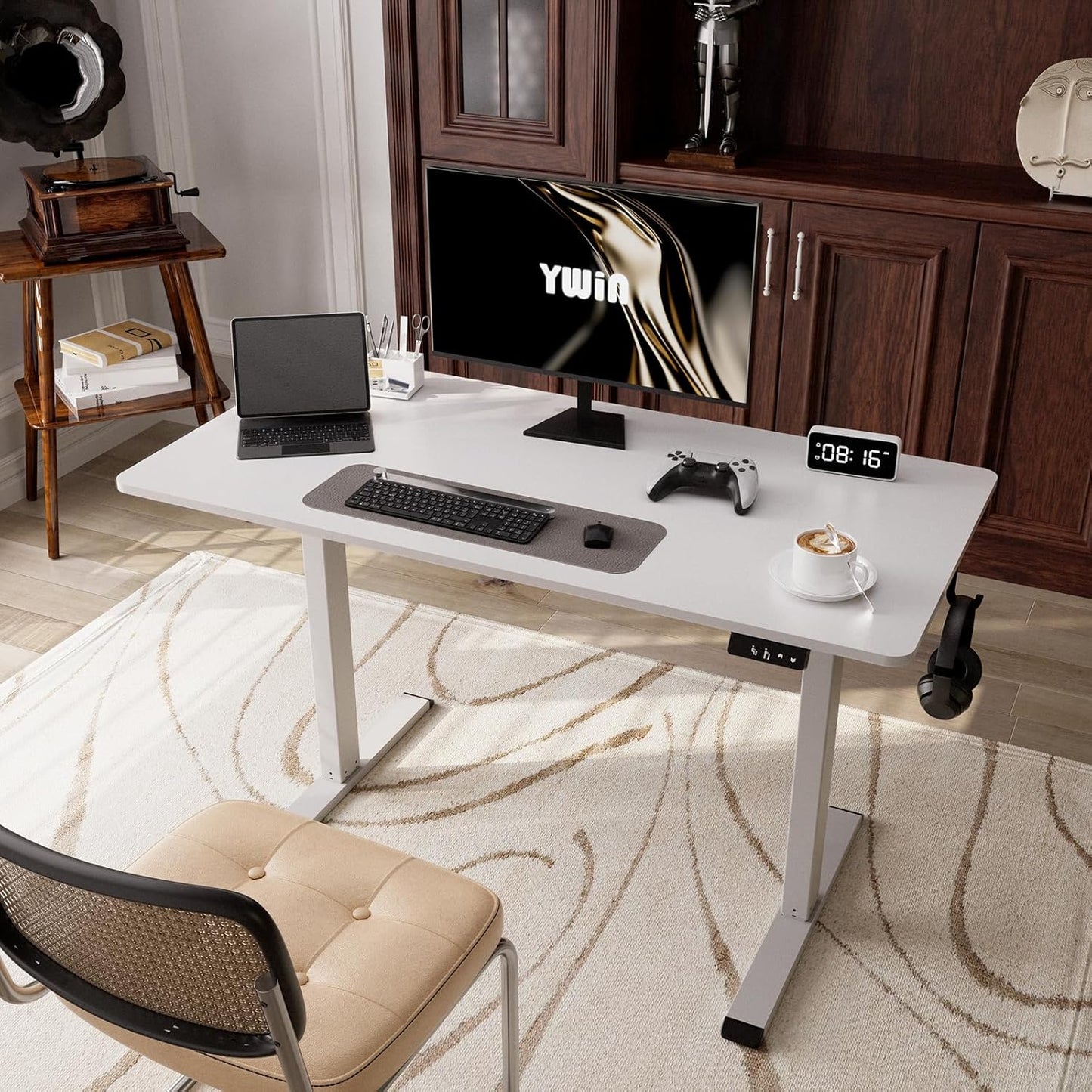 Ywin Electric Height Adjustable Standing Desk with Wheels, 63 x 24 inches Ergonomic Stand Up Desk for Home Office