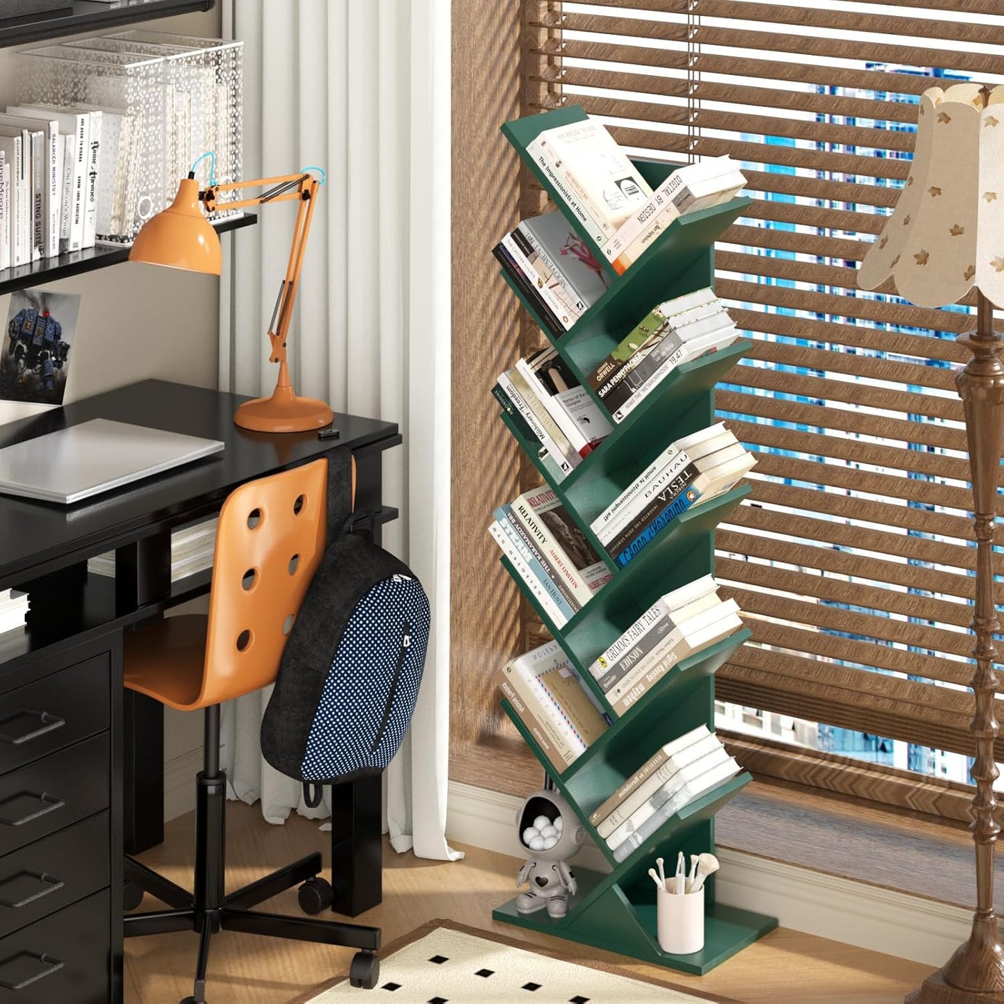 10 Tier Tree Book Shelf, Floor Standing Wood Bookshelf for Narrow Space, Storage Organizer Bookshelves for Books/CDs/Magazine, Bookcase with Shelves for Home Office, Living Room