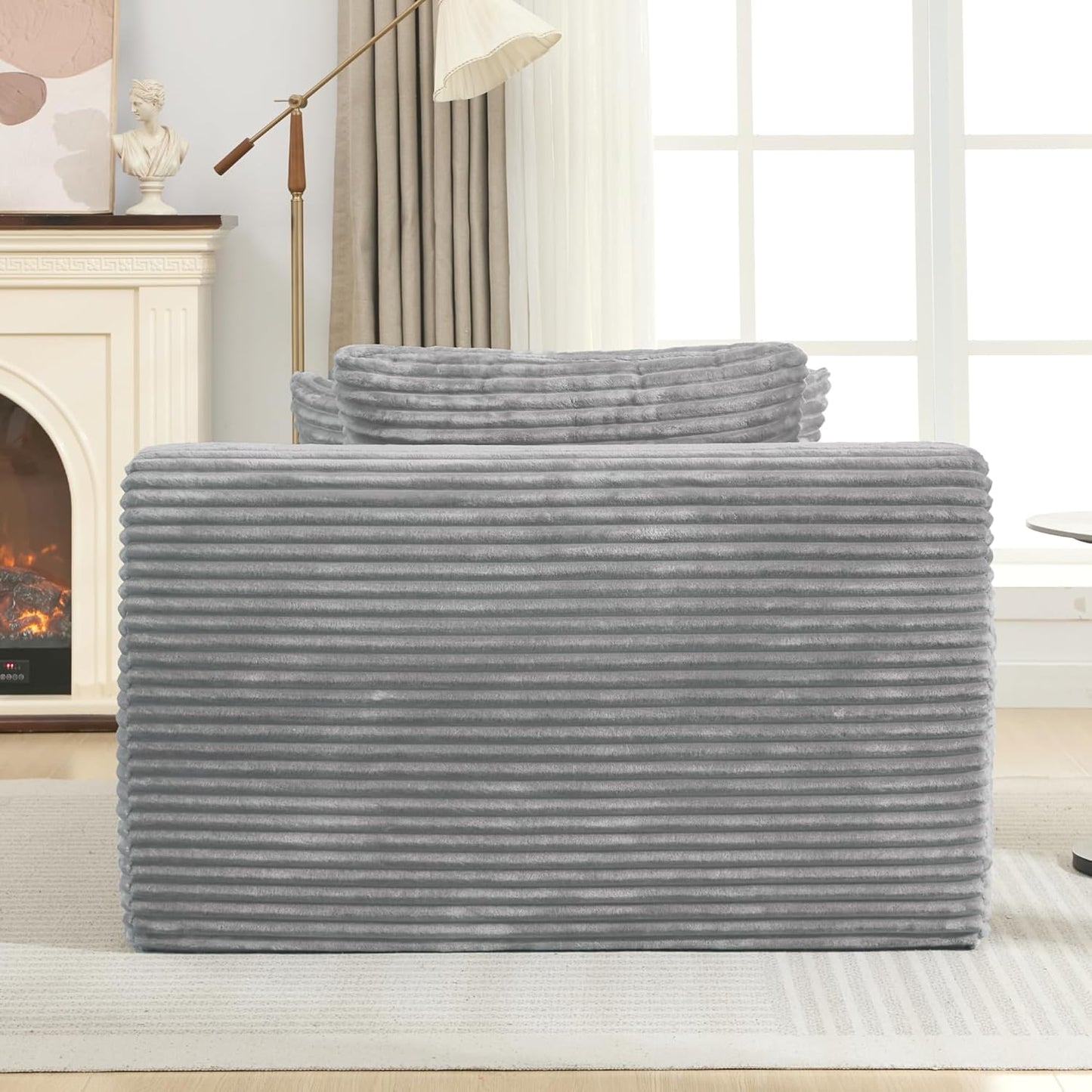 Oversized Chaise Daybed Lounge Sleeper Chair Sofa Bed Indoor, Fluffy Corduroy Upholstered Sleeper Recliner Sofabed Full Foam Boneless Cloud Sofabed W/3 Pillows for Home/Apartment Living Room Bedroom