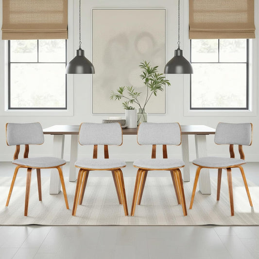 Armen Living Jaguar Mid-Century Dining Chair in Walnut Wood and Gray Fabric - Set of 4