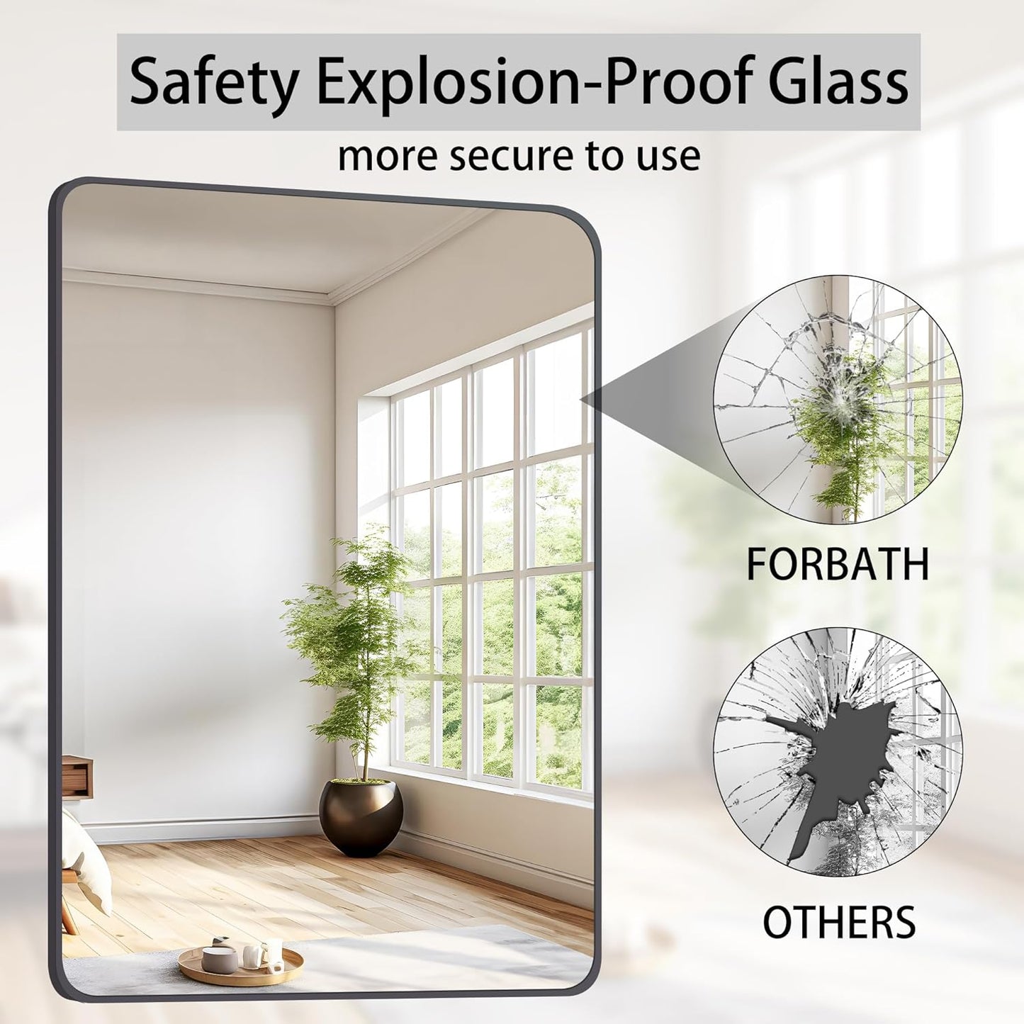 FORBATH Black Bathroom Mirror, Rectangular Vanity Mirror 26" X 38" Wall Mounted Rounded Corner Farmhouse Metal Framed Bath Mirror for Living Room Bedroom Entryway Decor, Hangs Horizontal or Vertical