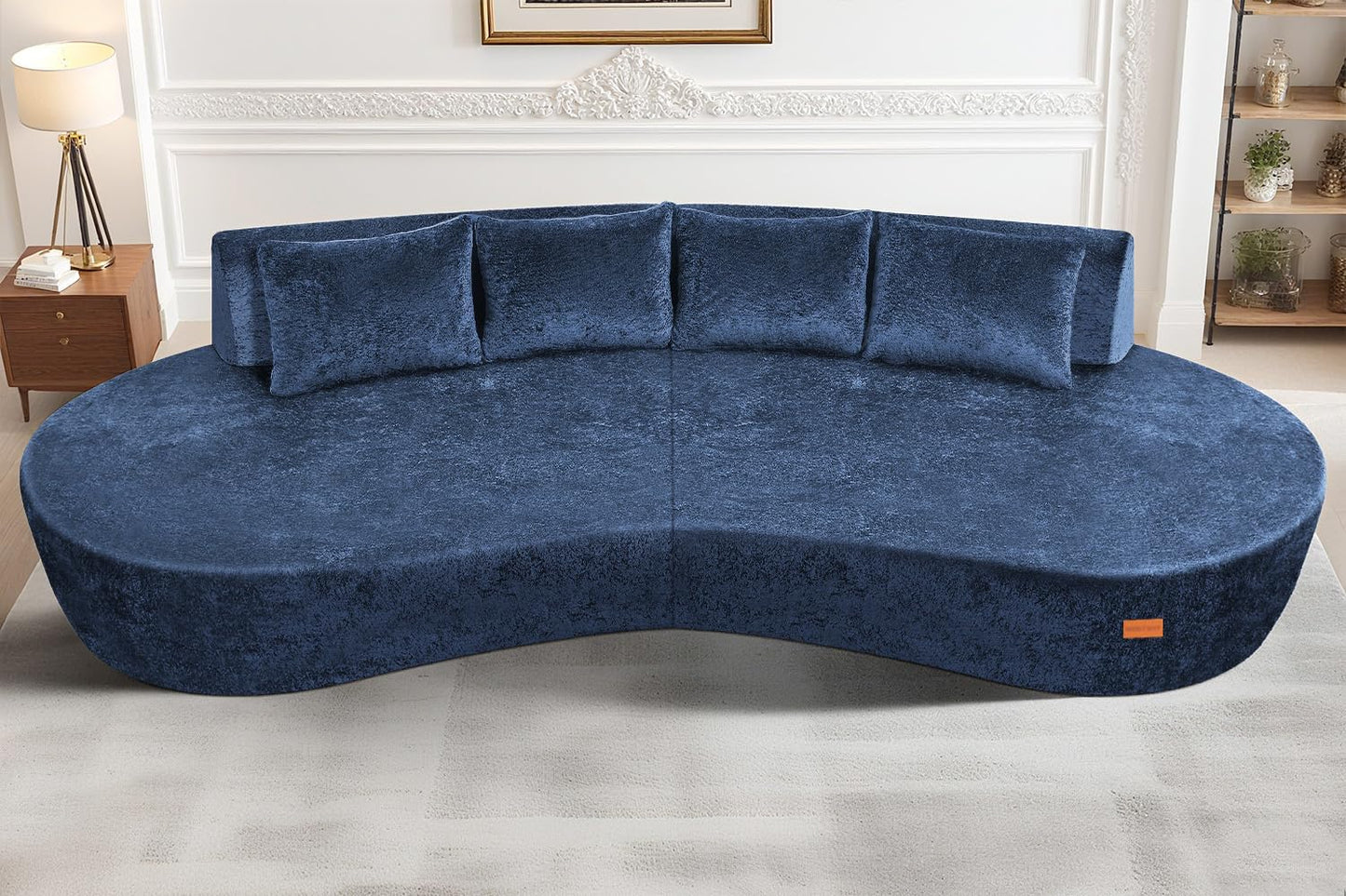 Homguava 104'' Modular Sectional Sofa,Curved Modern Sofa with Memory Foam,Deep Seat Cloud Couch with 4 Pillows,Upholstered Oversized Couches for Living Room Apartment Office,No Assembly Required, Blue