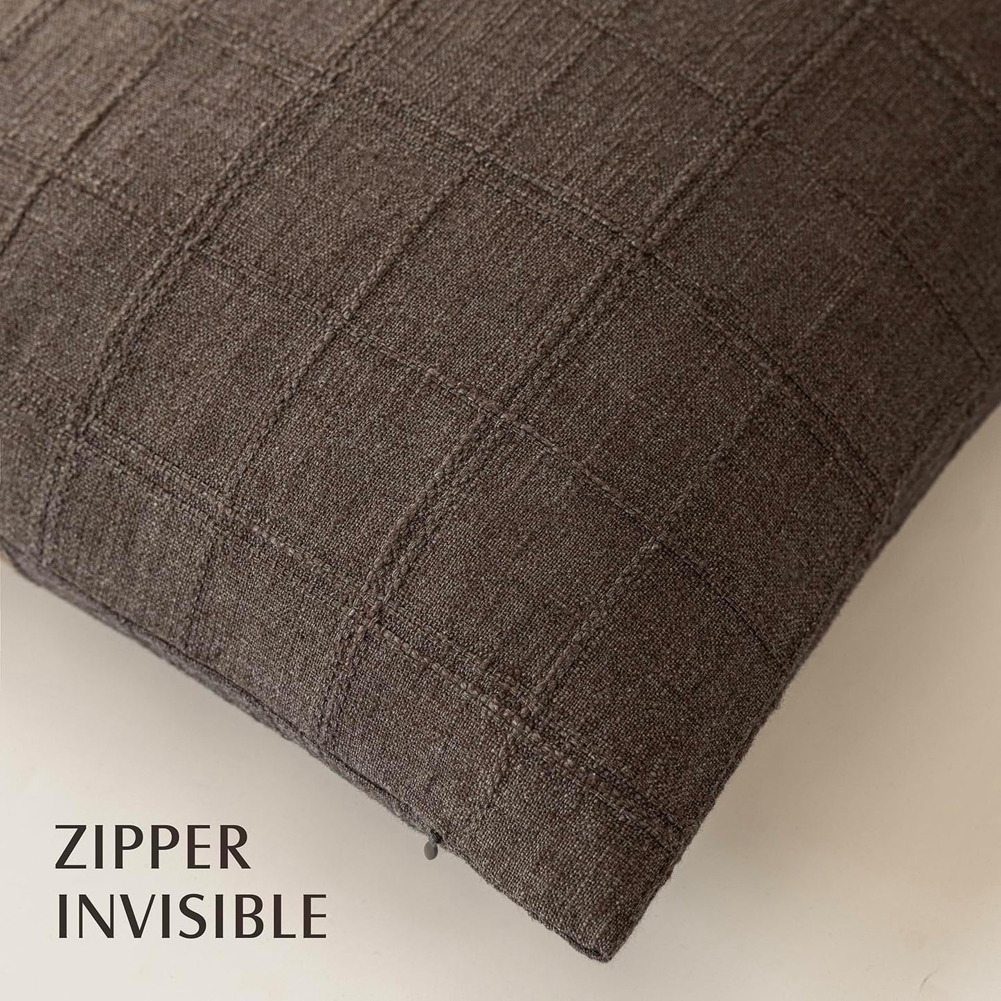 Foindtower Set of 2 Decorative Linen Check Throw Pillow Covers Neutral Farmhouse Vintage Cushion Covers Modern Boho Home Decor for Sofa Chair Couch Bedroom Living Room Outdoor,26×26 Inch,Dark Brown