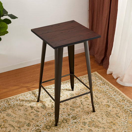 Glitzhome 41.25" H Modern Style Square High Heavy-Duty Metal Bar Table with Wooden Top Sturdy Frame Bistro Pub Table