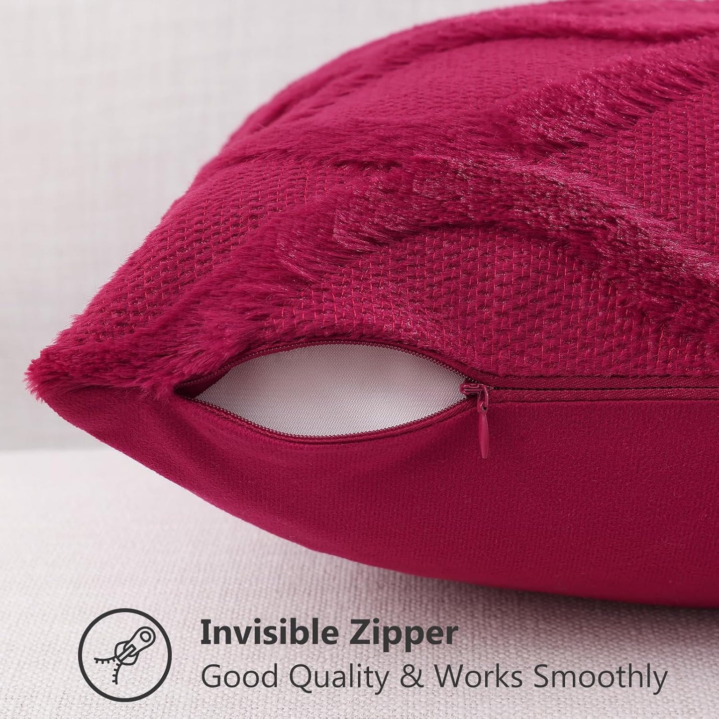 decorUhome Throw Pillow Covers 24x24 Inch Set of 2, Soft Plush Faux Fur Wool Burgundy Couch Pillow Covers, Decorative Neutral Pillow Cases for Bed Sofa Living Room Home Decor