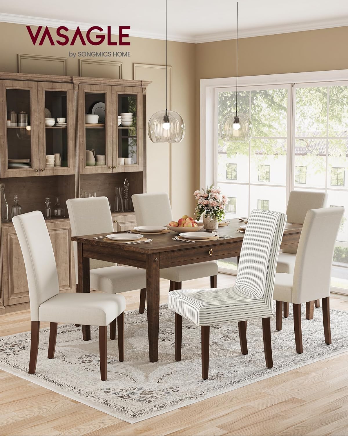 VASAGLE Dining Chairs, Parsons Chairs with Removable Fabric Cover, High Back, for Dining Room Kitchen, Set of 2, Thick Seat, 22.8 x 18.9 x 39.4 Inches, Cream White UKDC152W01