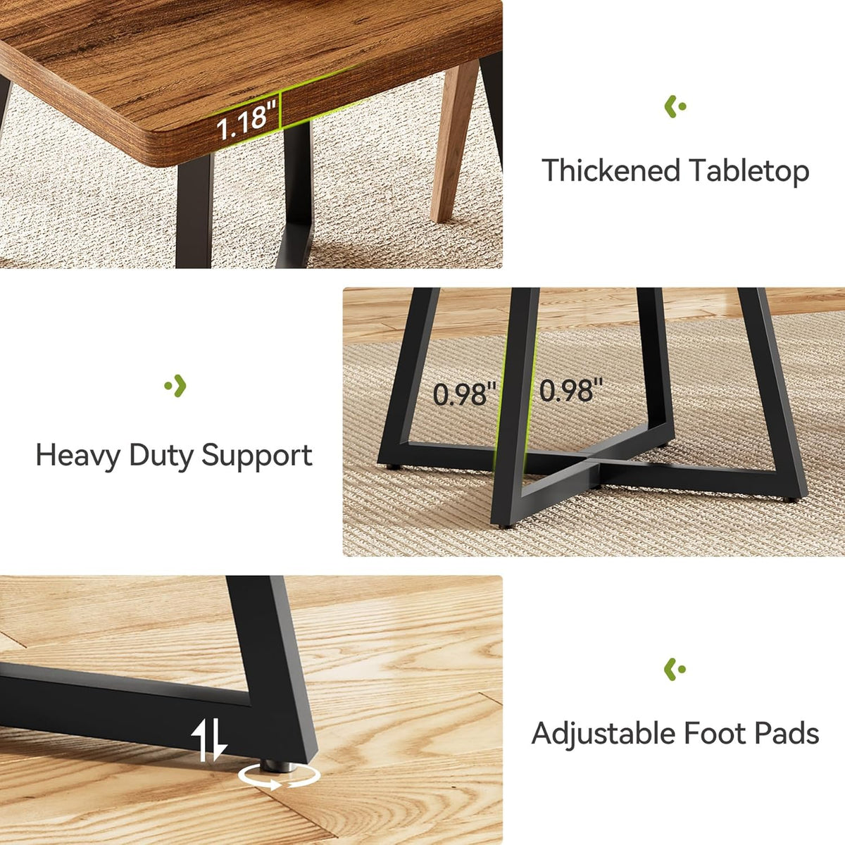LITTLE TREE 31.5 Inches Small Dining Table for 4, Square Dinner Table for Small Space, Dining Room Tables, Rustic Brown Wooden Kitchen Table with Metal Legs, Modern Leisure Cafe Table for Apartment